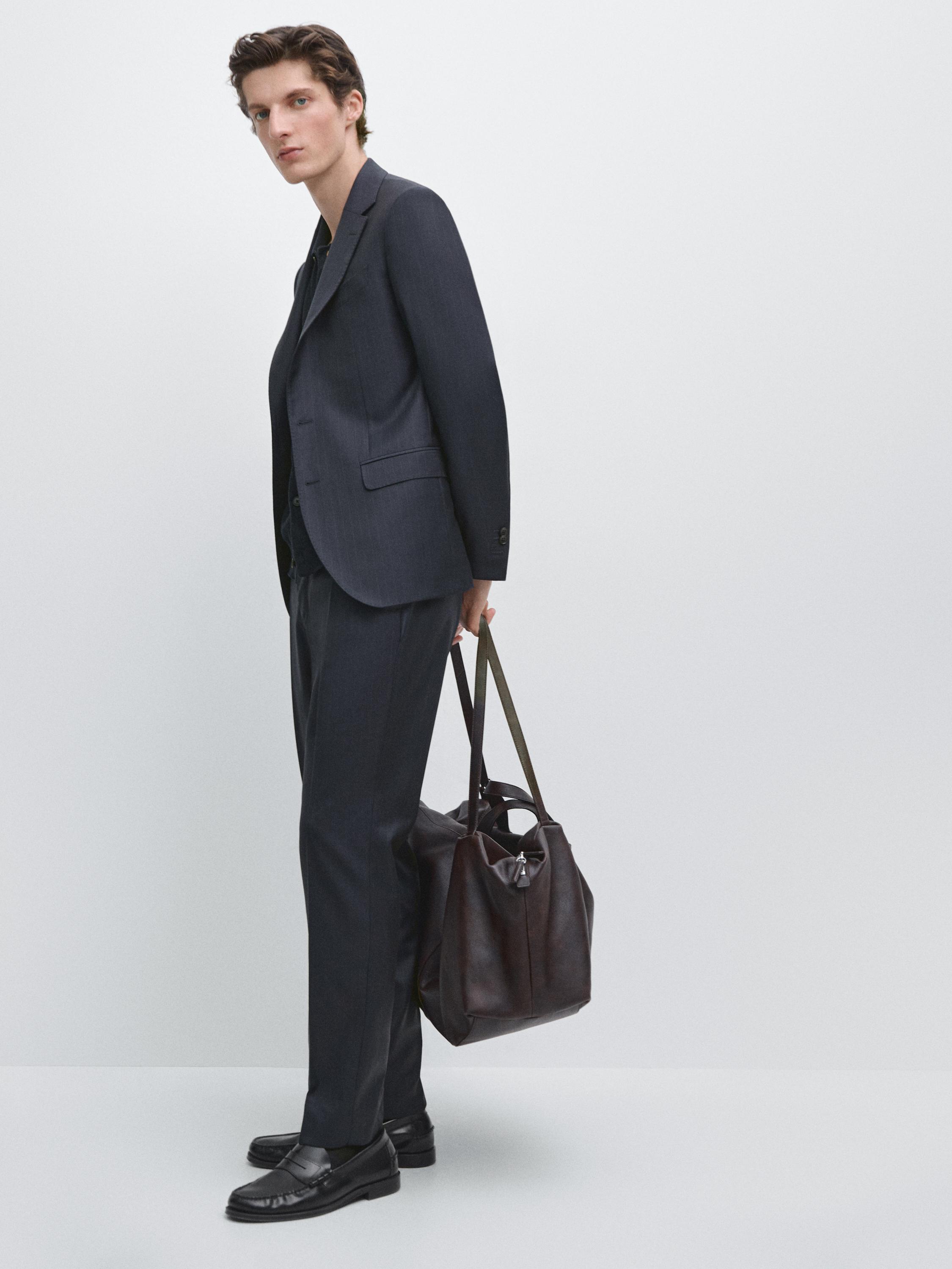 Striped cool wool suit trousers — NAVY BLUE