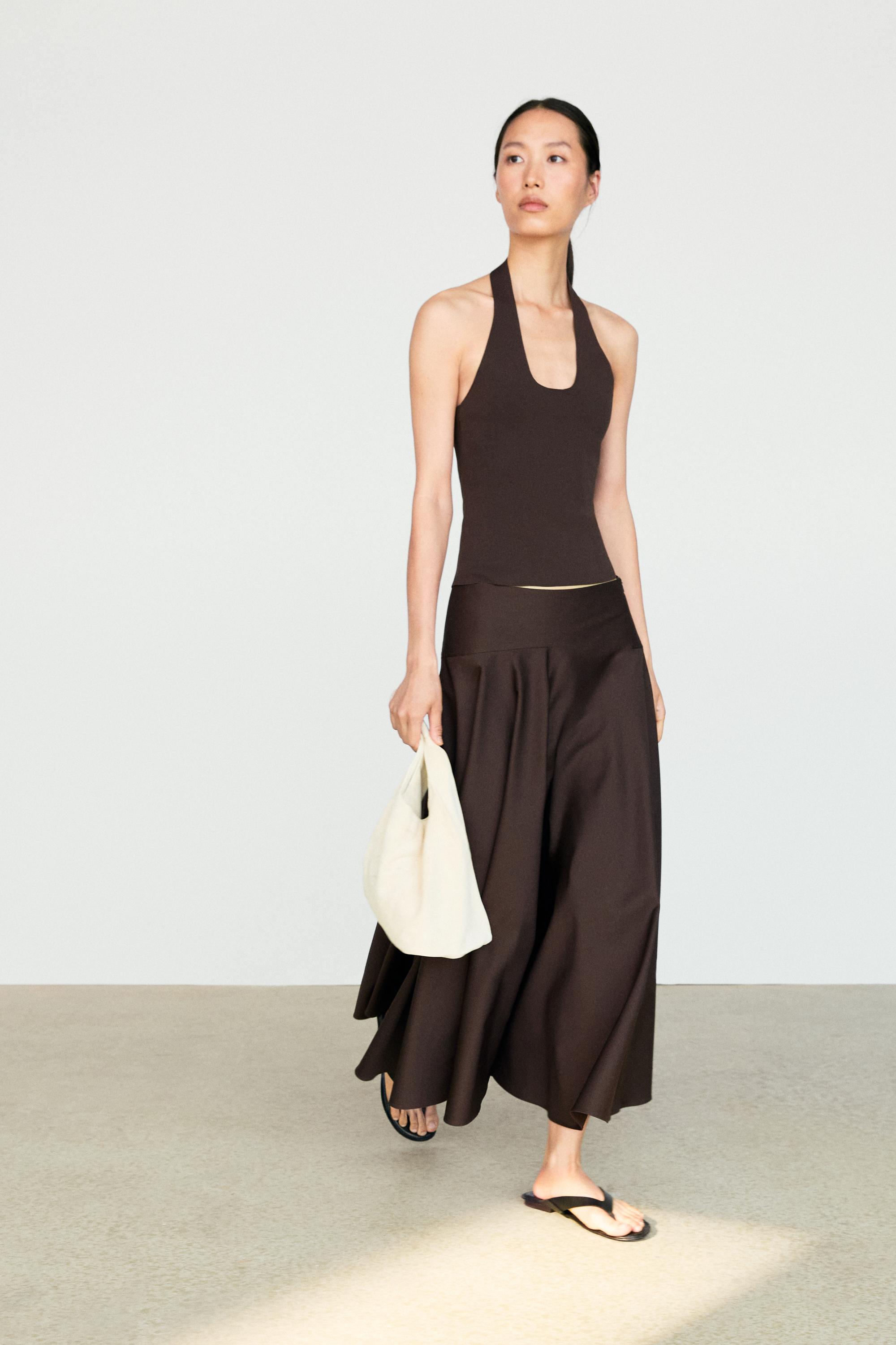 Flounce midi skirt with yoke detail