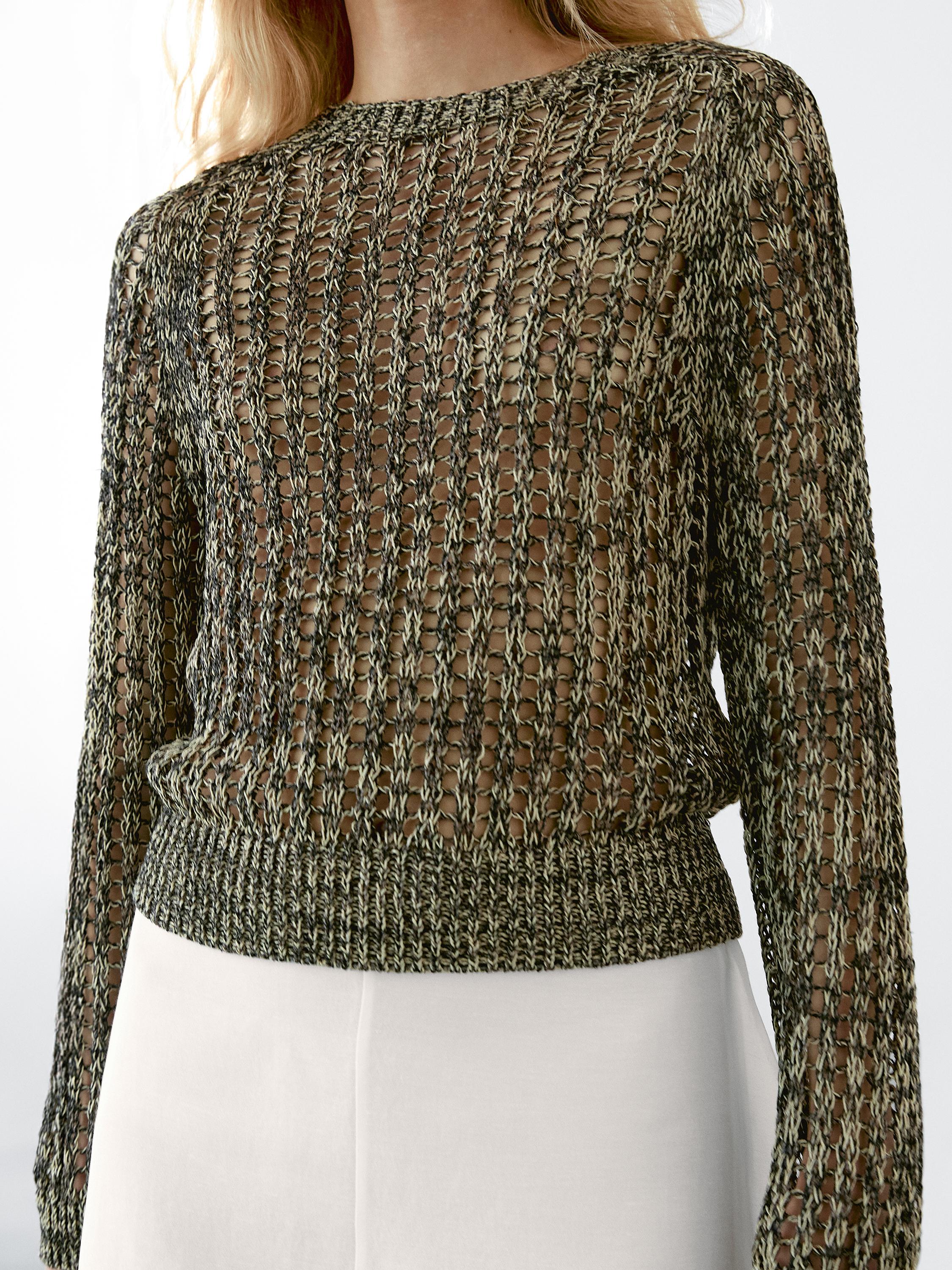 Pull en maille ajourée de coton mélangé
