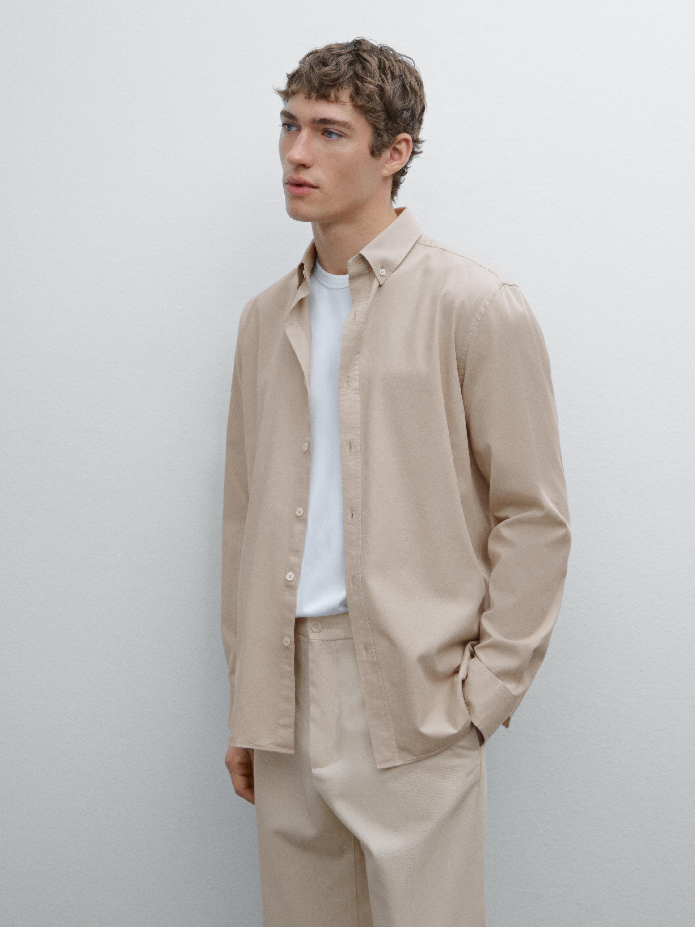 Regular fit twill cotton blend shirt