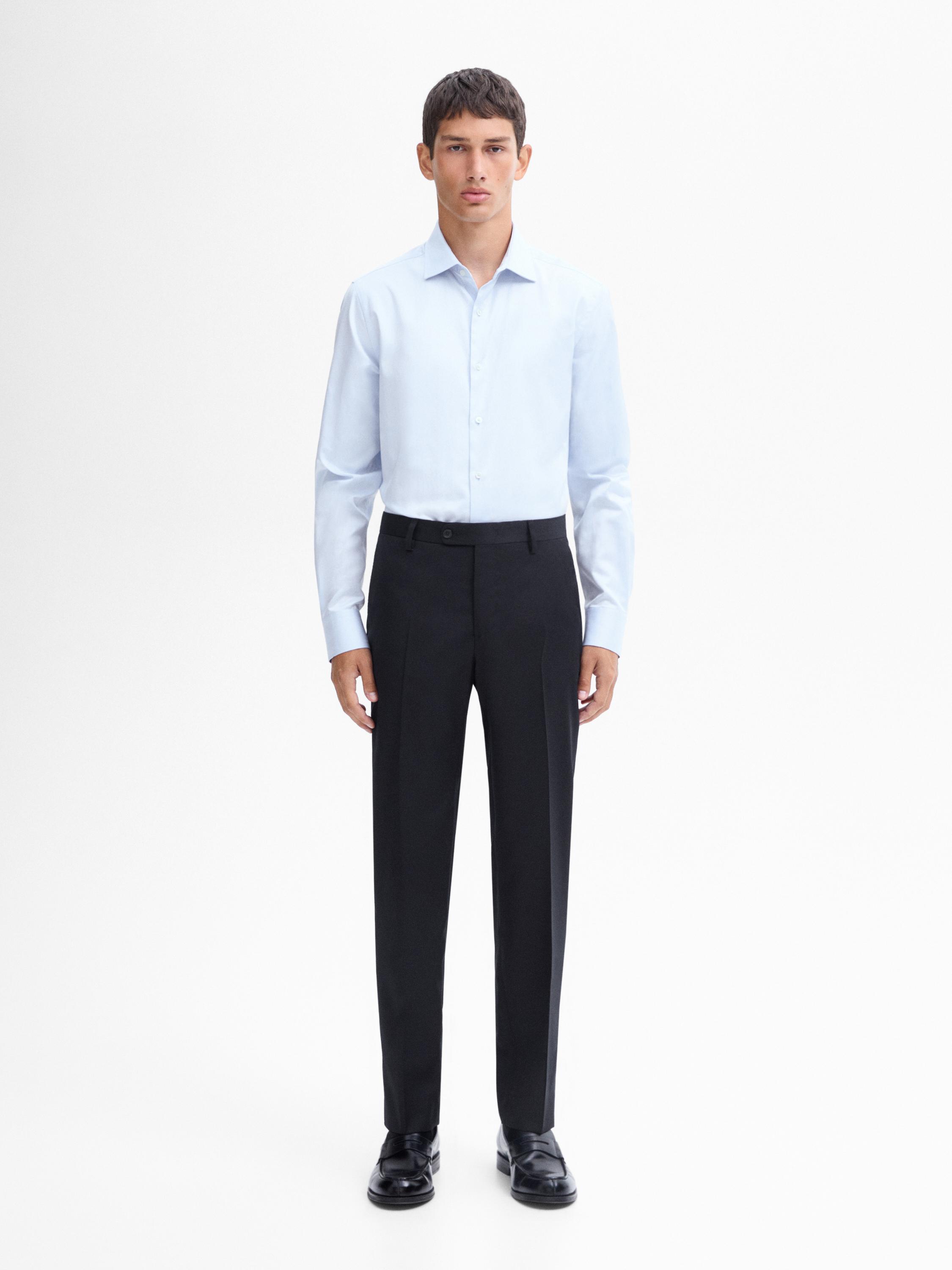 Camisa slim fit 100% algodón · Celeste, Blanco · Camisería