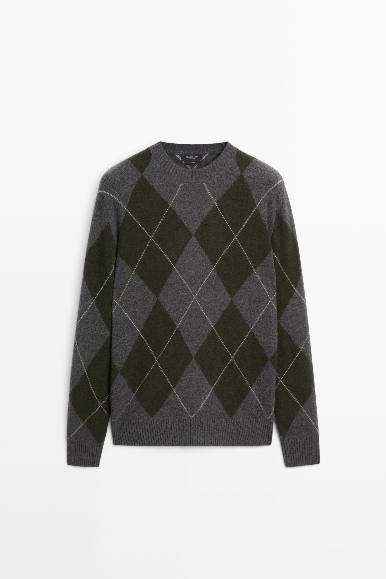 100% cashmere argyle knit sweater — DARK GREEN