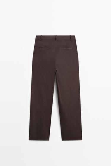 Cotton blend poplin pleated pants — Chocolate 6