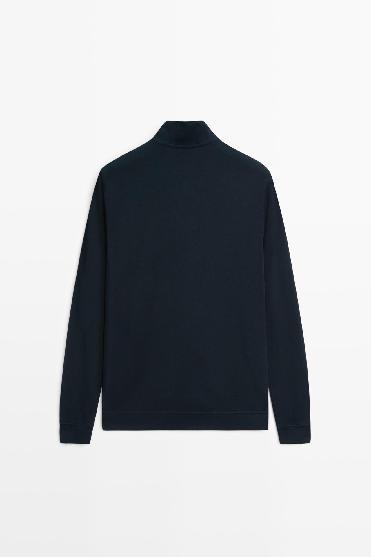 Cotton blend mock neck knit sweater — NAVY BLUE