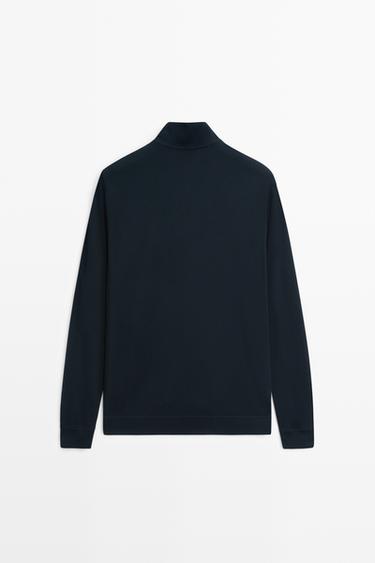 Cotton blend mock neck knit sweater — NAVY BLUE 6