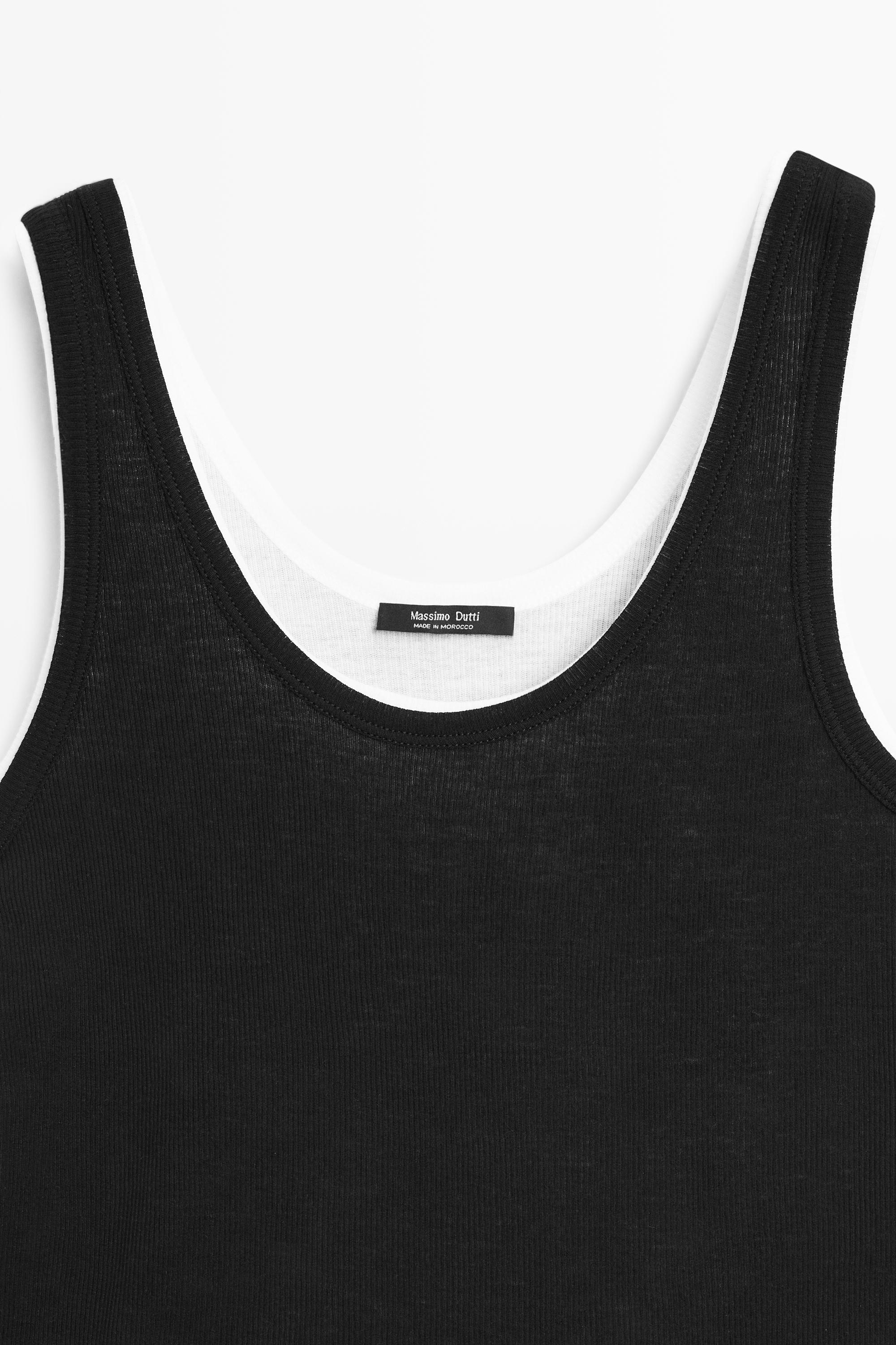 Cotton blend ribbed double-layer top — BLACK