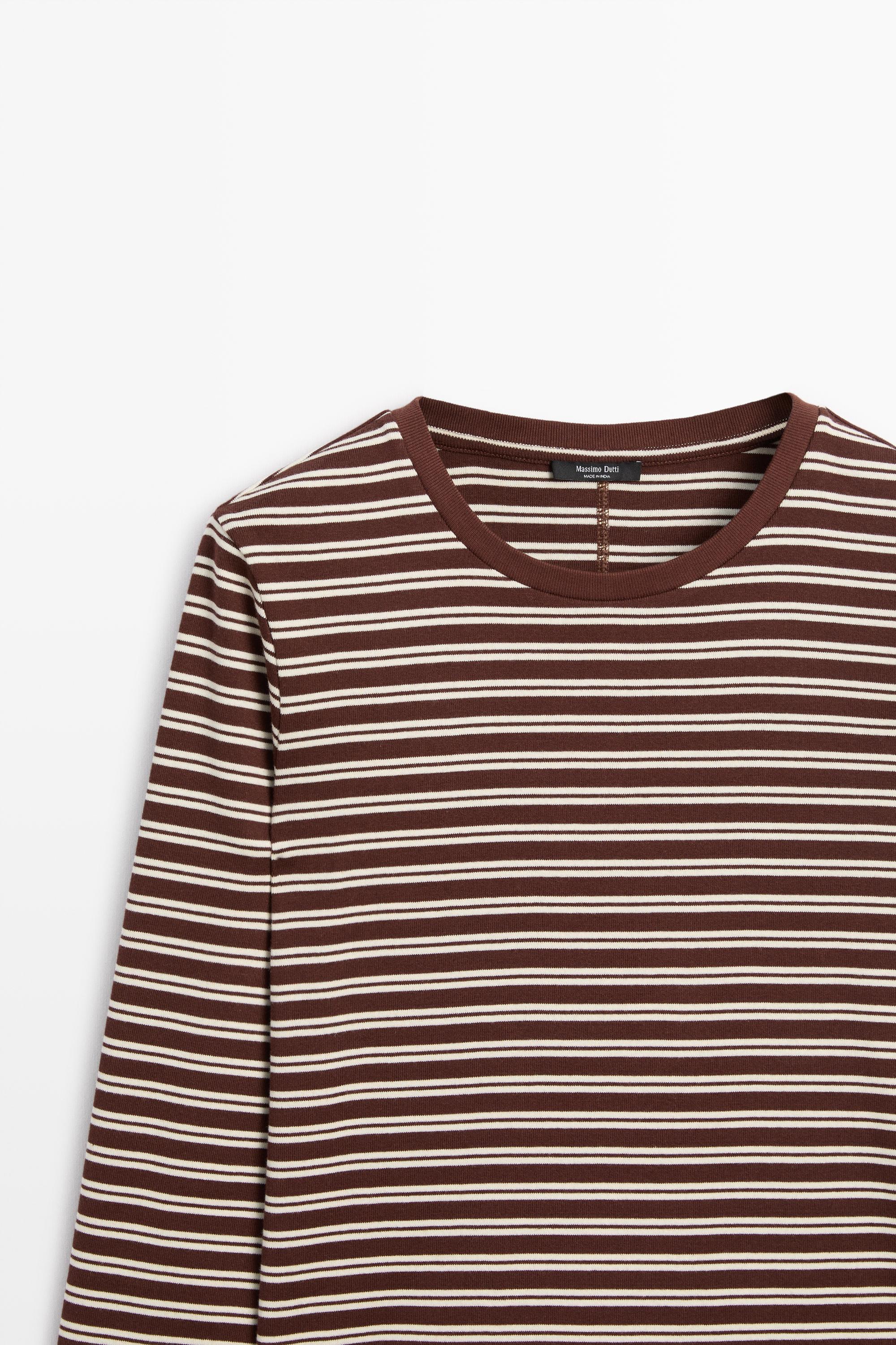 100% cotton striped T-shirt — BROWN