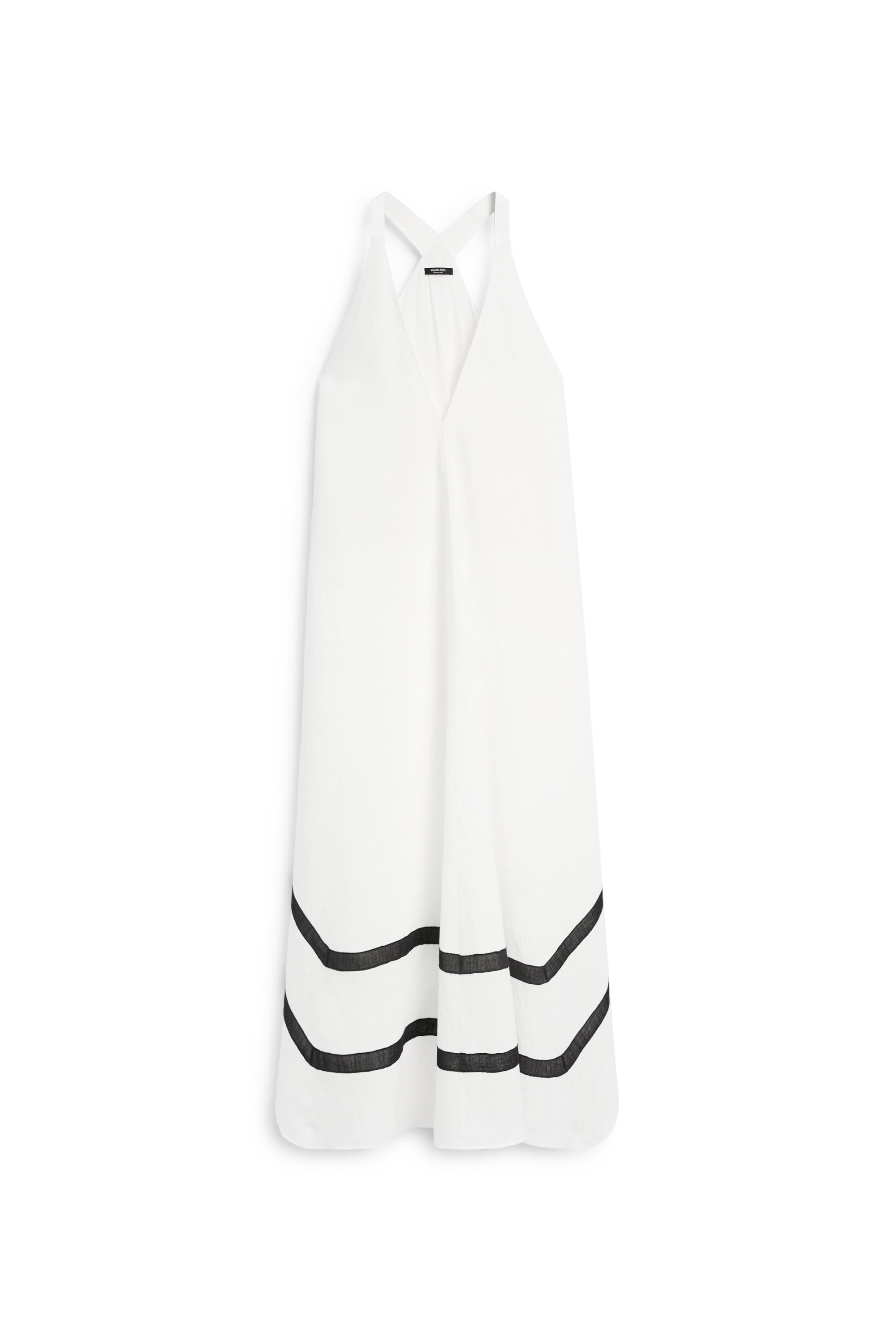 Massimo Dutti Kontrast çizgili keten karışımlı midi elbise