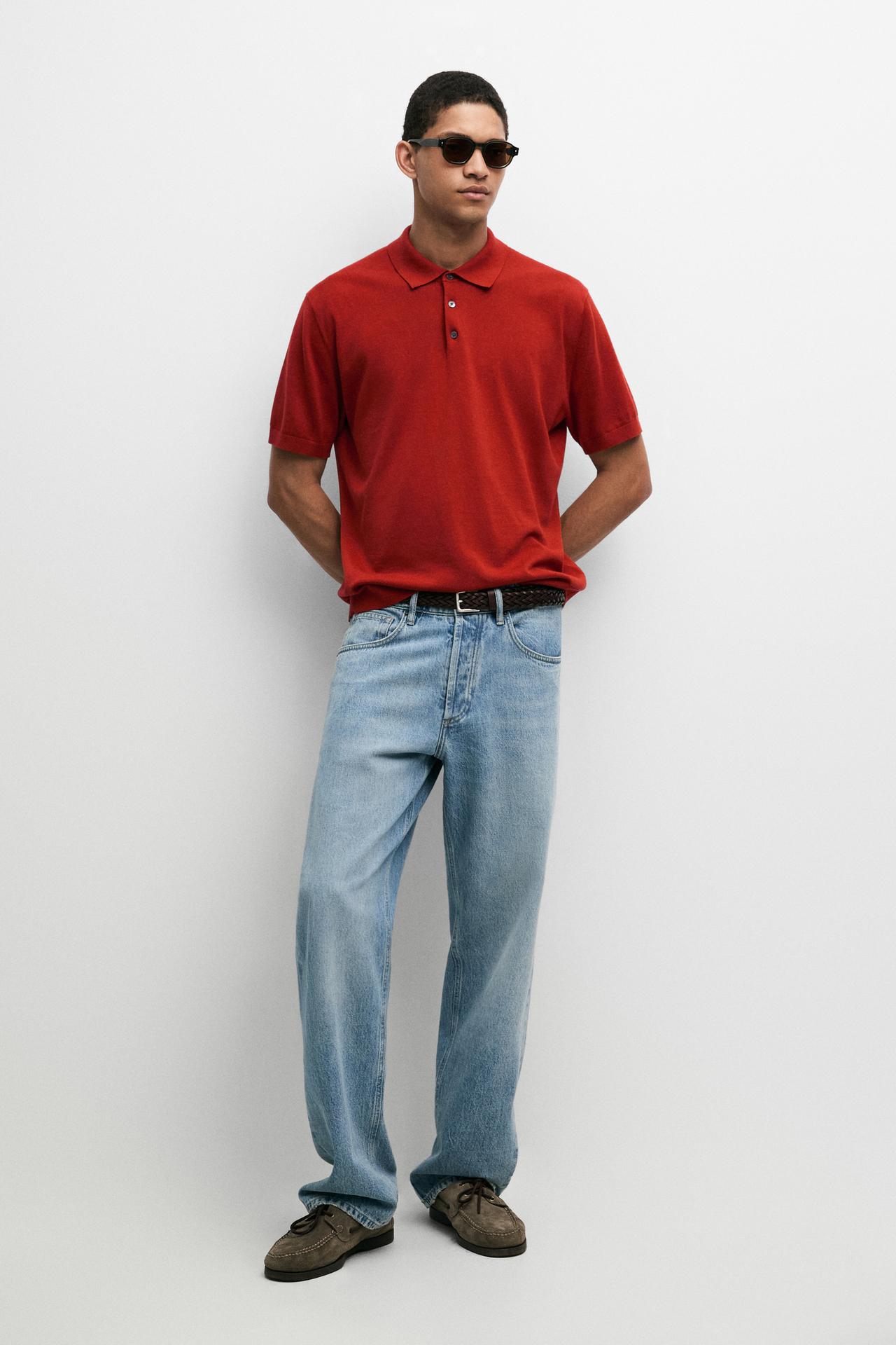100% Cotton Knit Polo Shirt — RED
