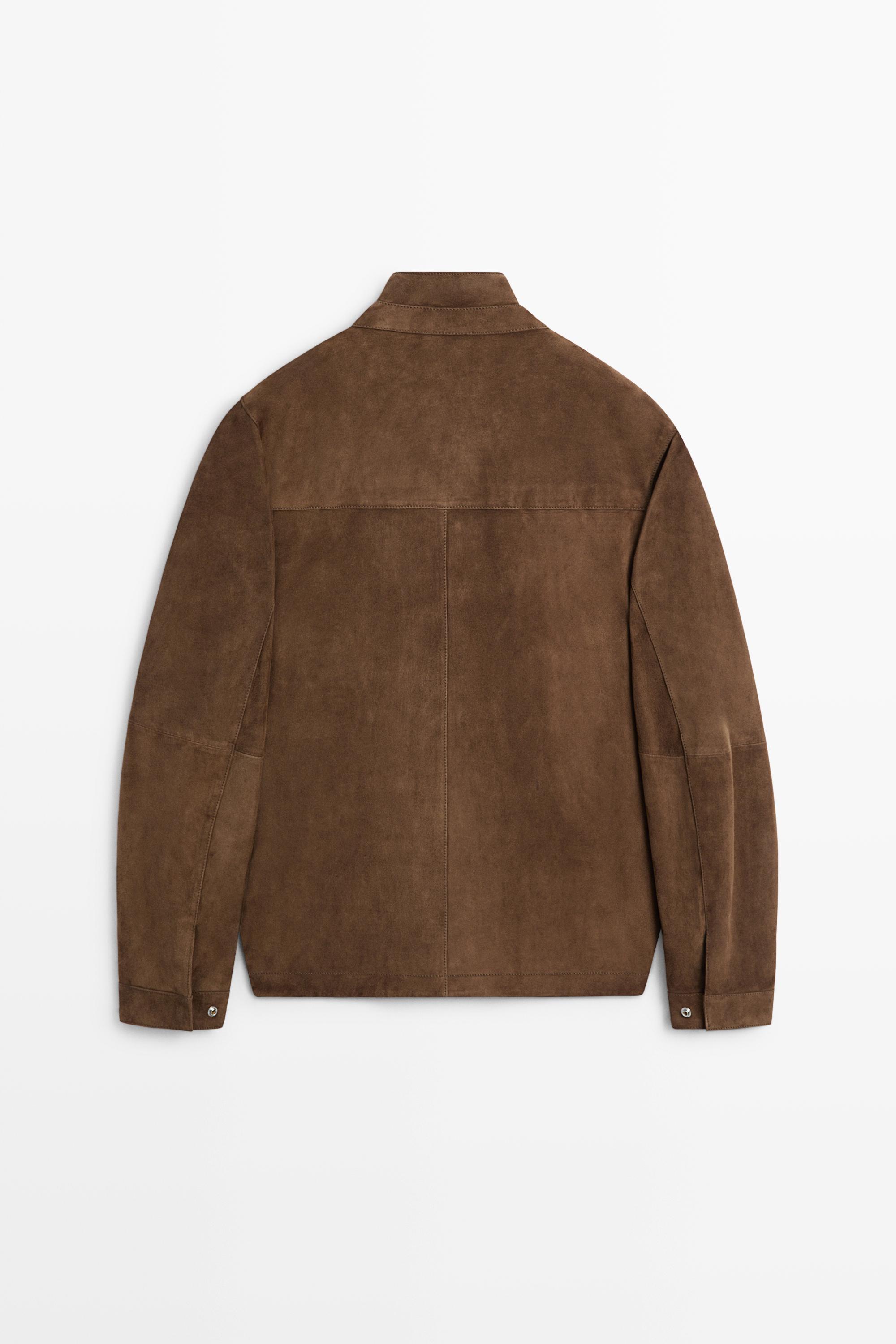 Suede jacket with pocket details — BROWN