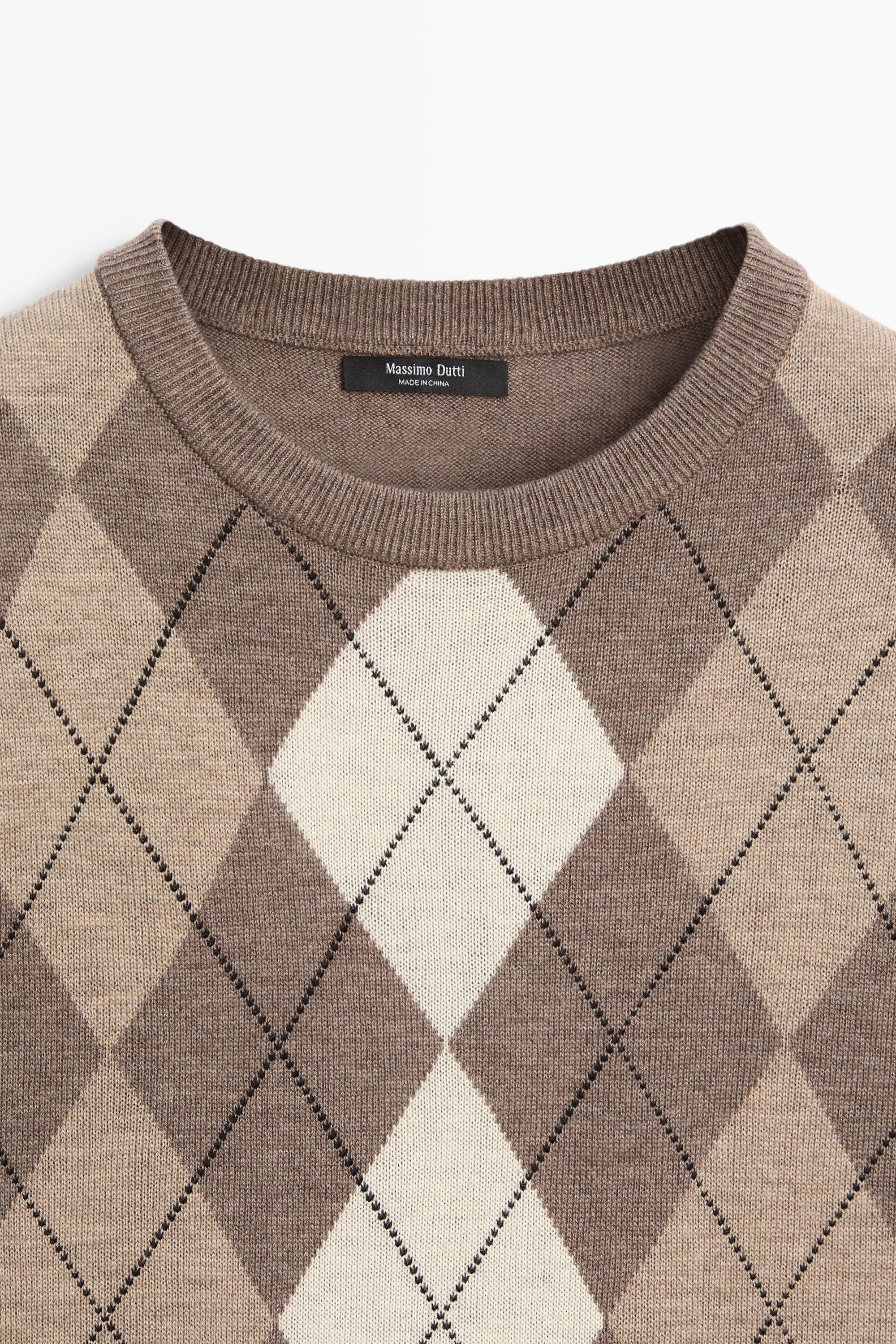 Short sleeve diamond-pattern sweater — TAUPE GREY
