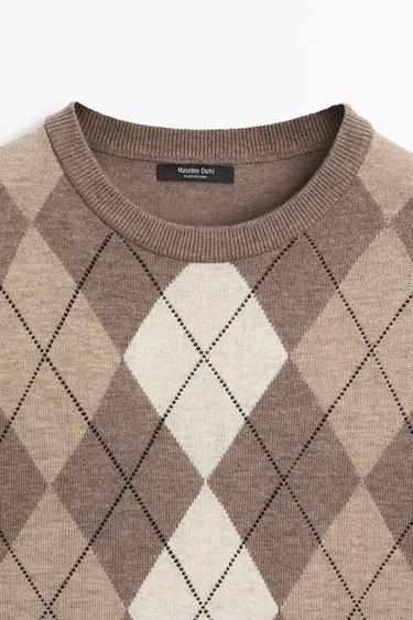 Short sleeve argyle pattern sweater — TAUPE GREY 9