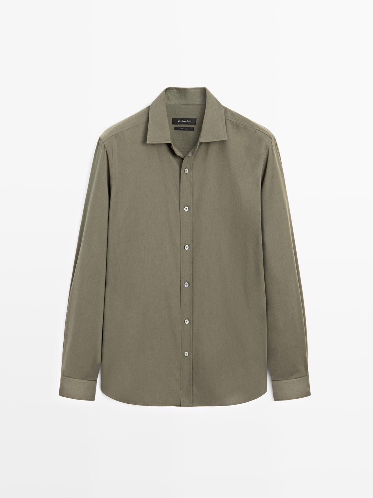 Massimo Dutti - Herre - Regular Fit Skjorte I Bomuldsblanding - Grøn - Xxl