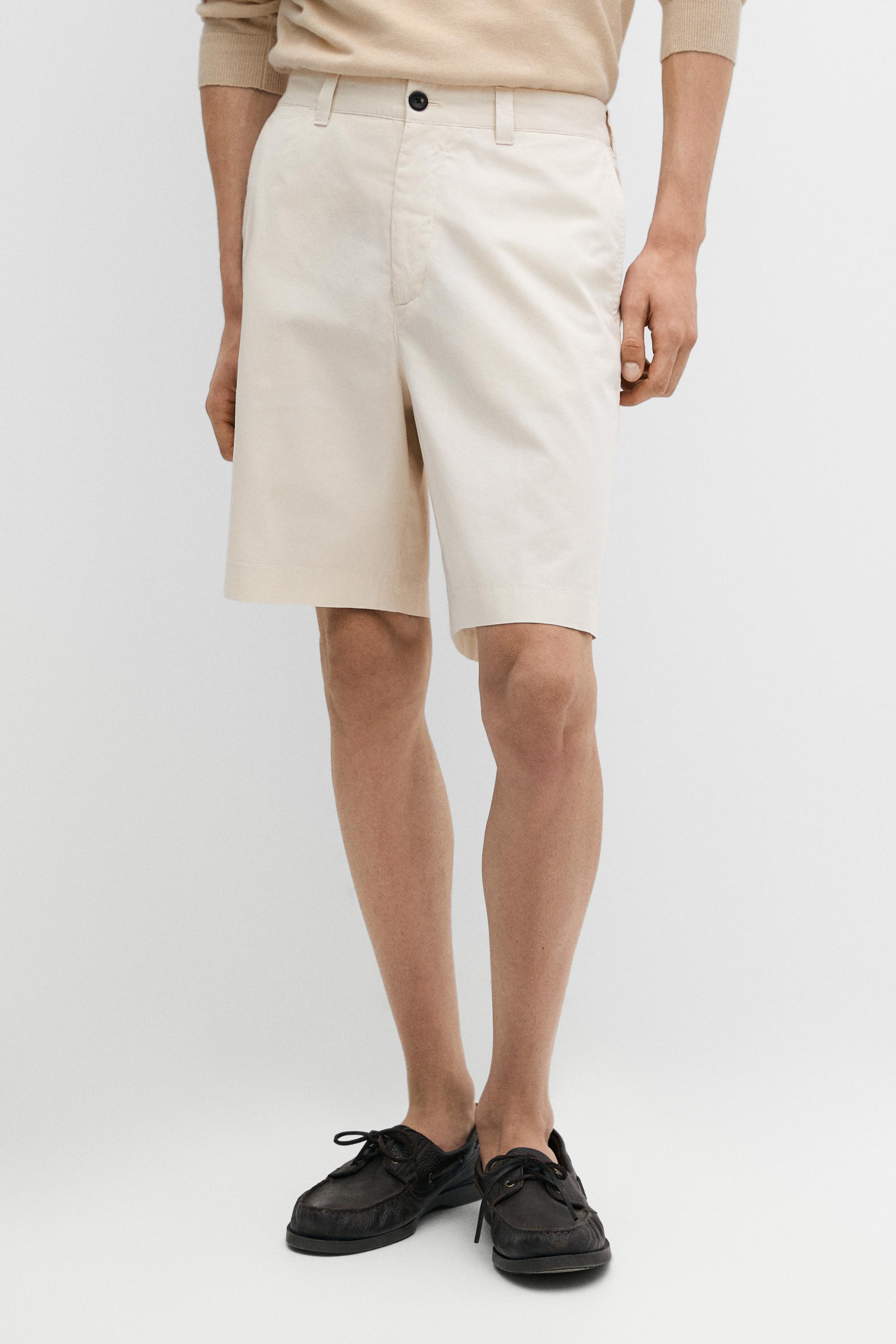 Cotton Bermuda shorts with waist detail — SAND