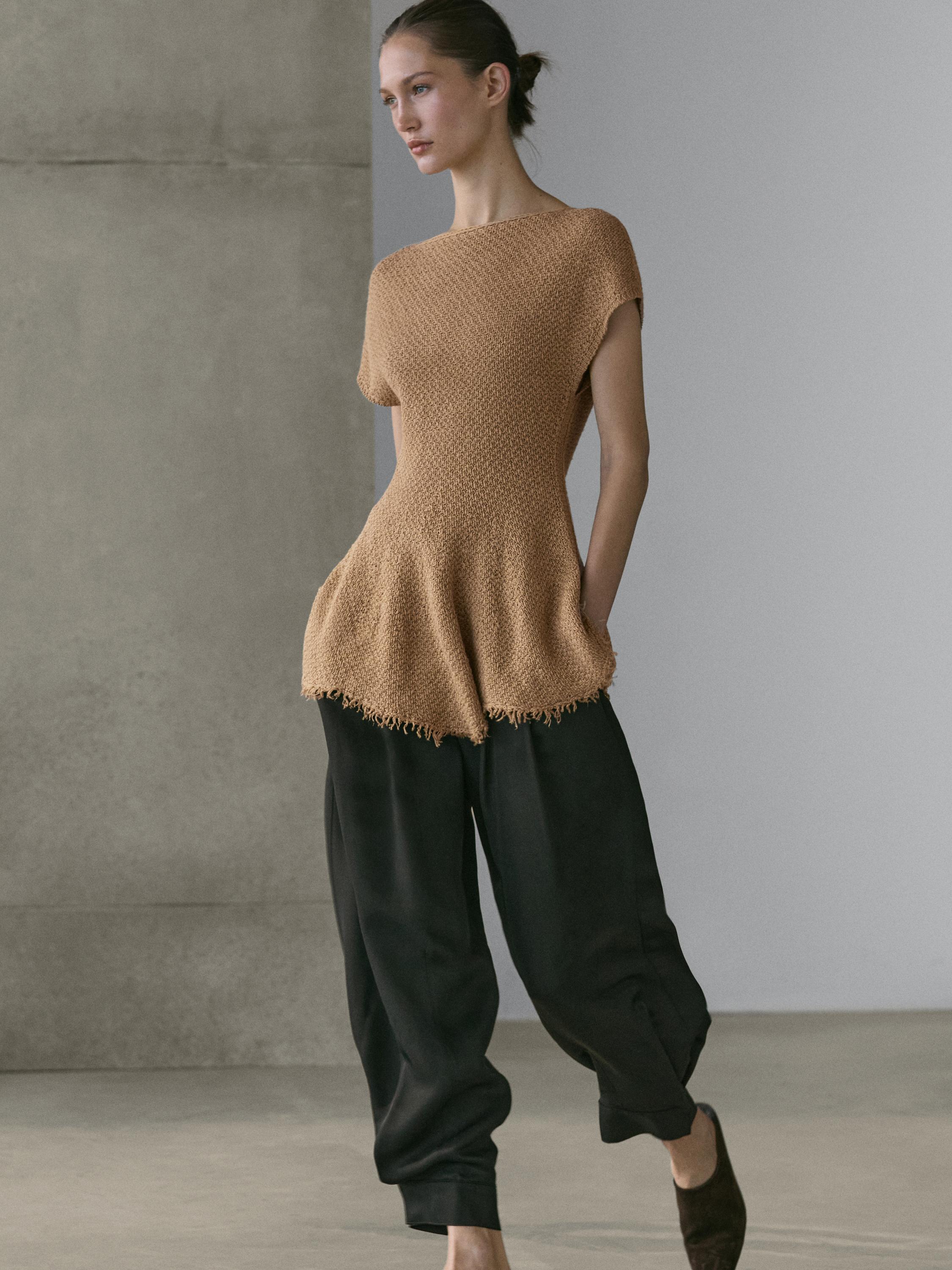 Sarouel trousers in flowing fabric — BLACK