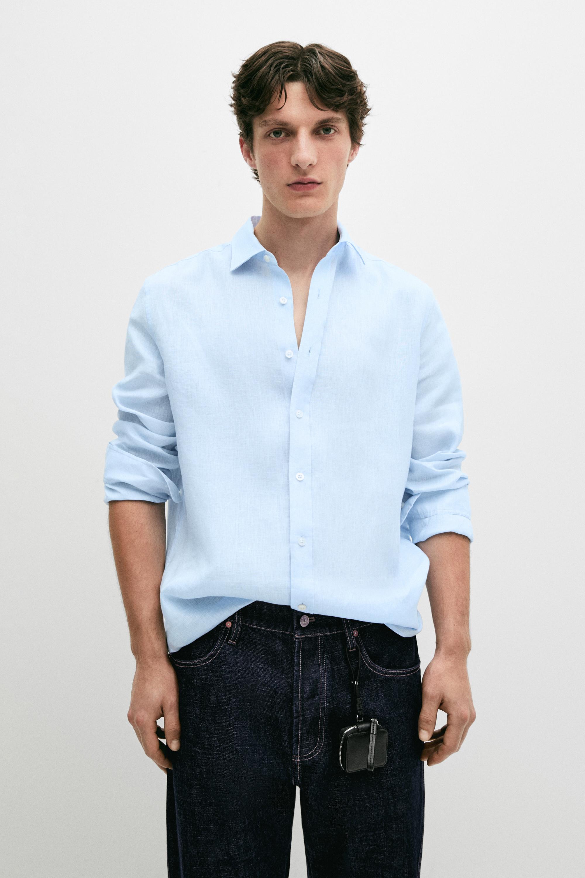 100% linen slim fit shirt — Sky blue