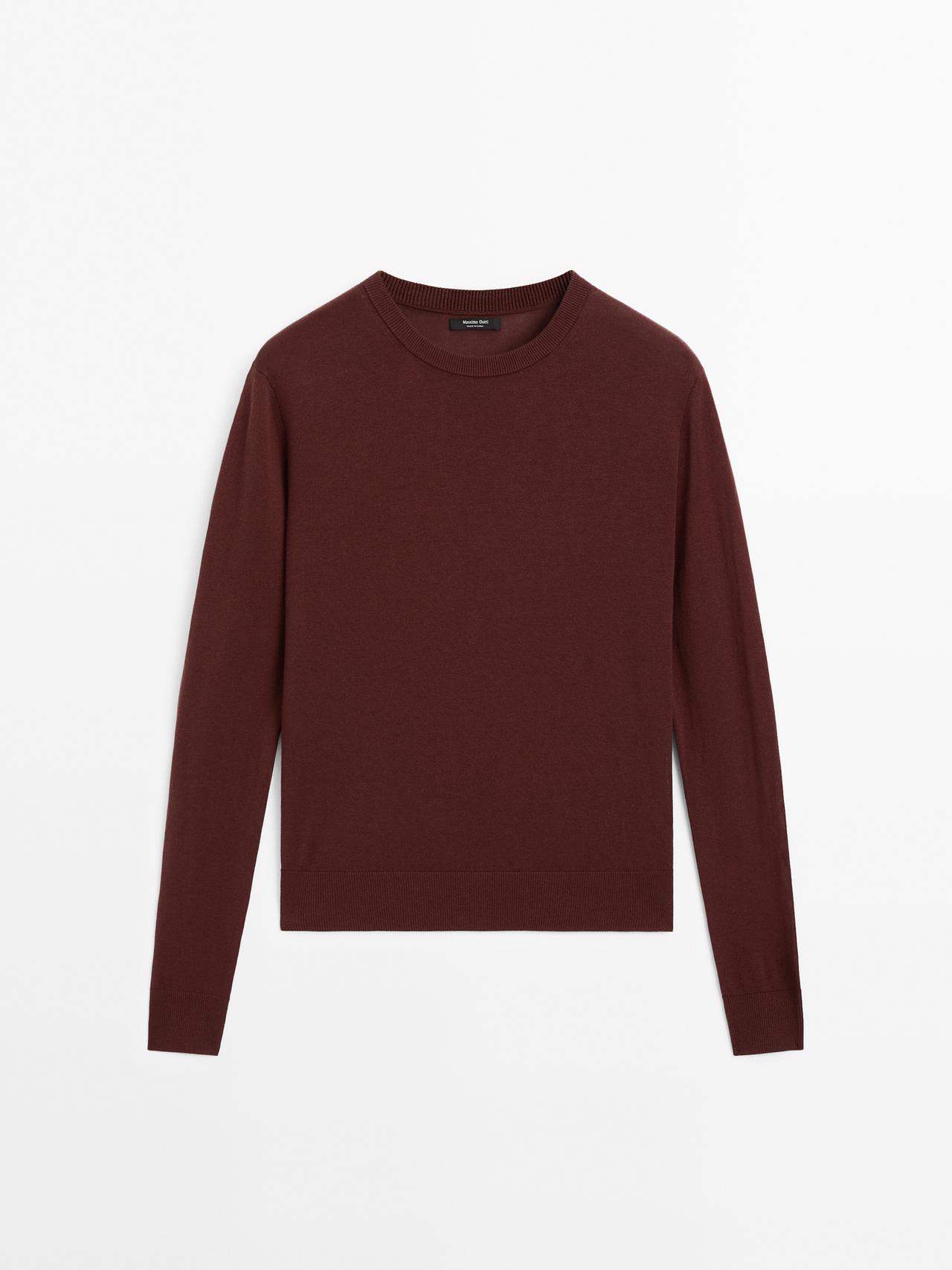 Massimo Dutti - Dame - Striktrøje I Bomuldsblanding - Brun - S