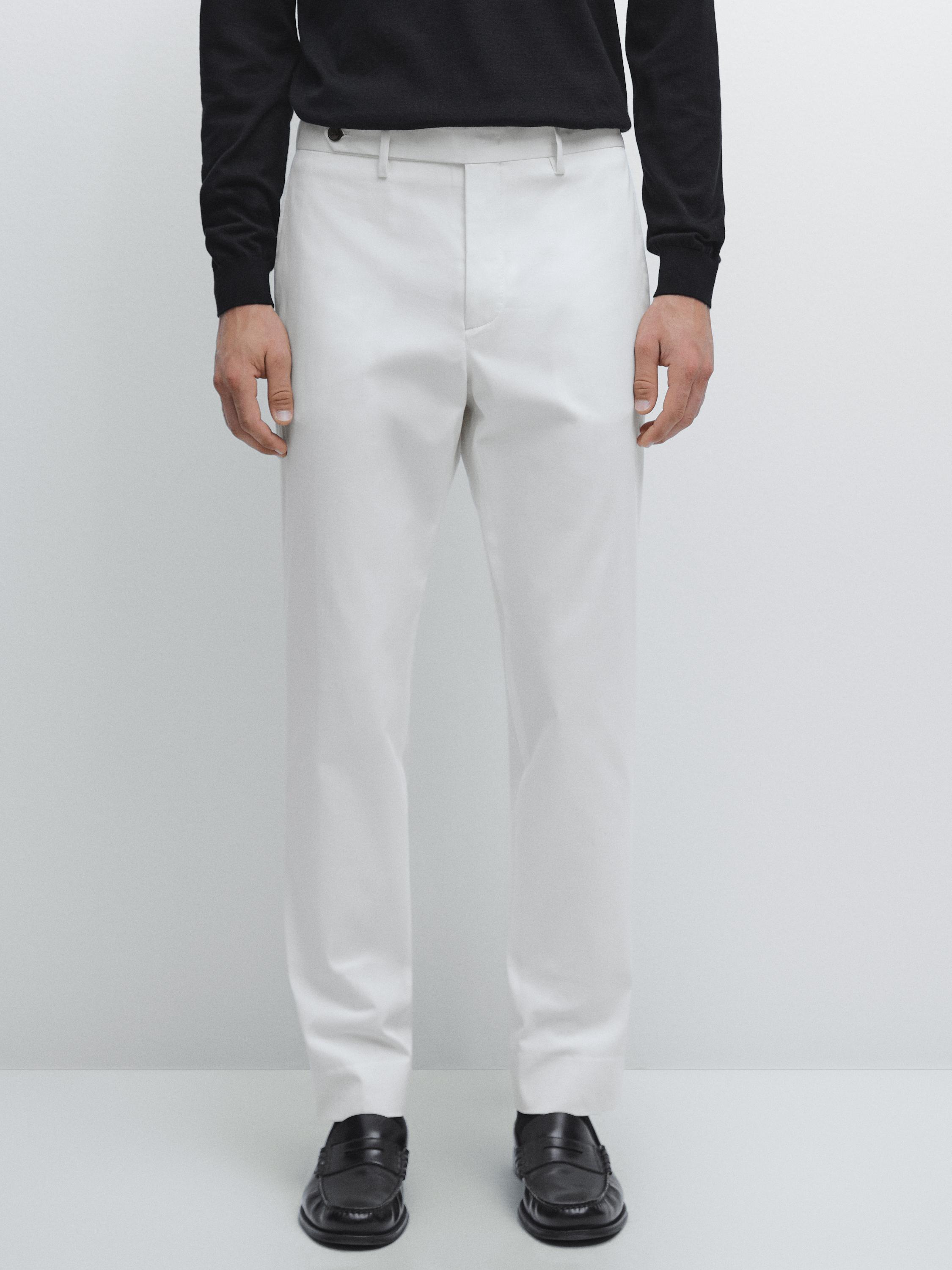 Cotton blend slim fit trousers