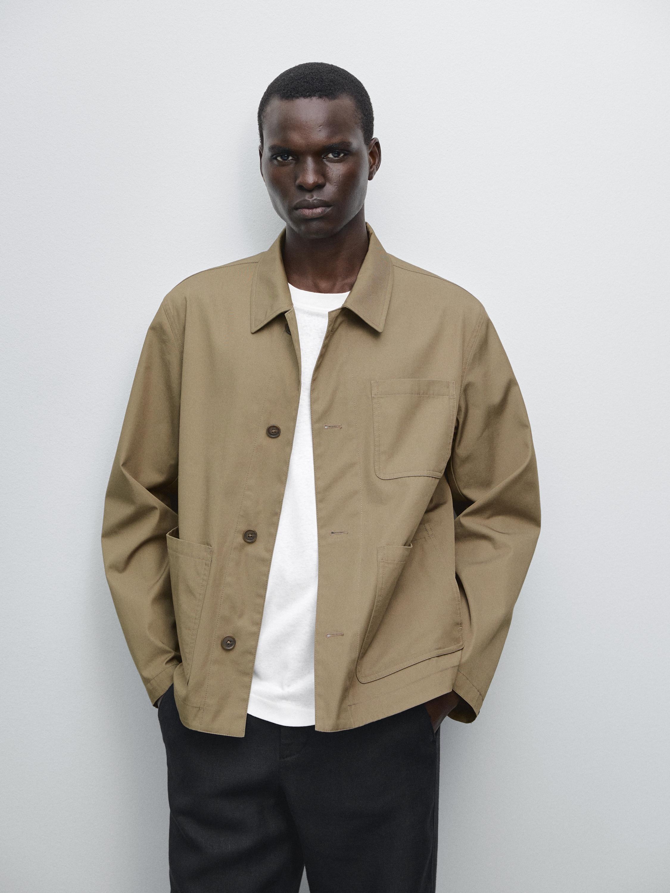 100% cotton jacket with pockets · Khaki · Coats And Jackets Massimo Dutti