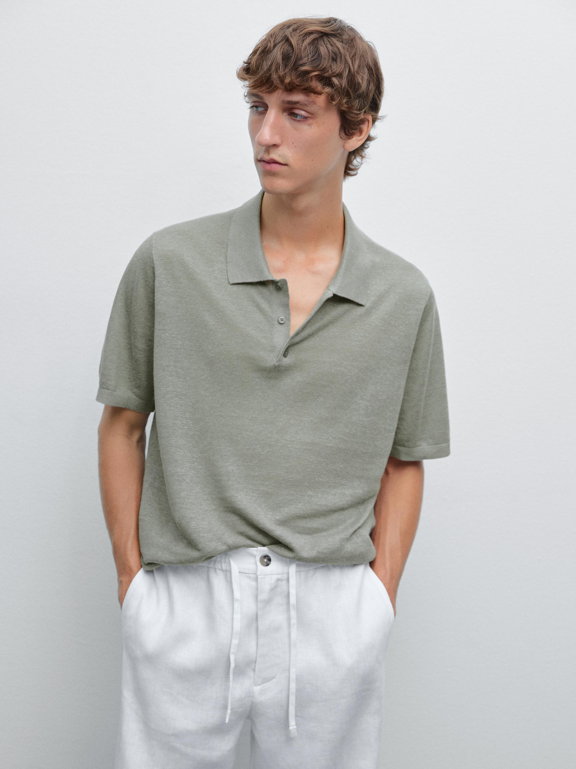 100% linen knit polo shirt