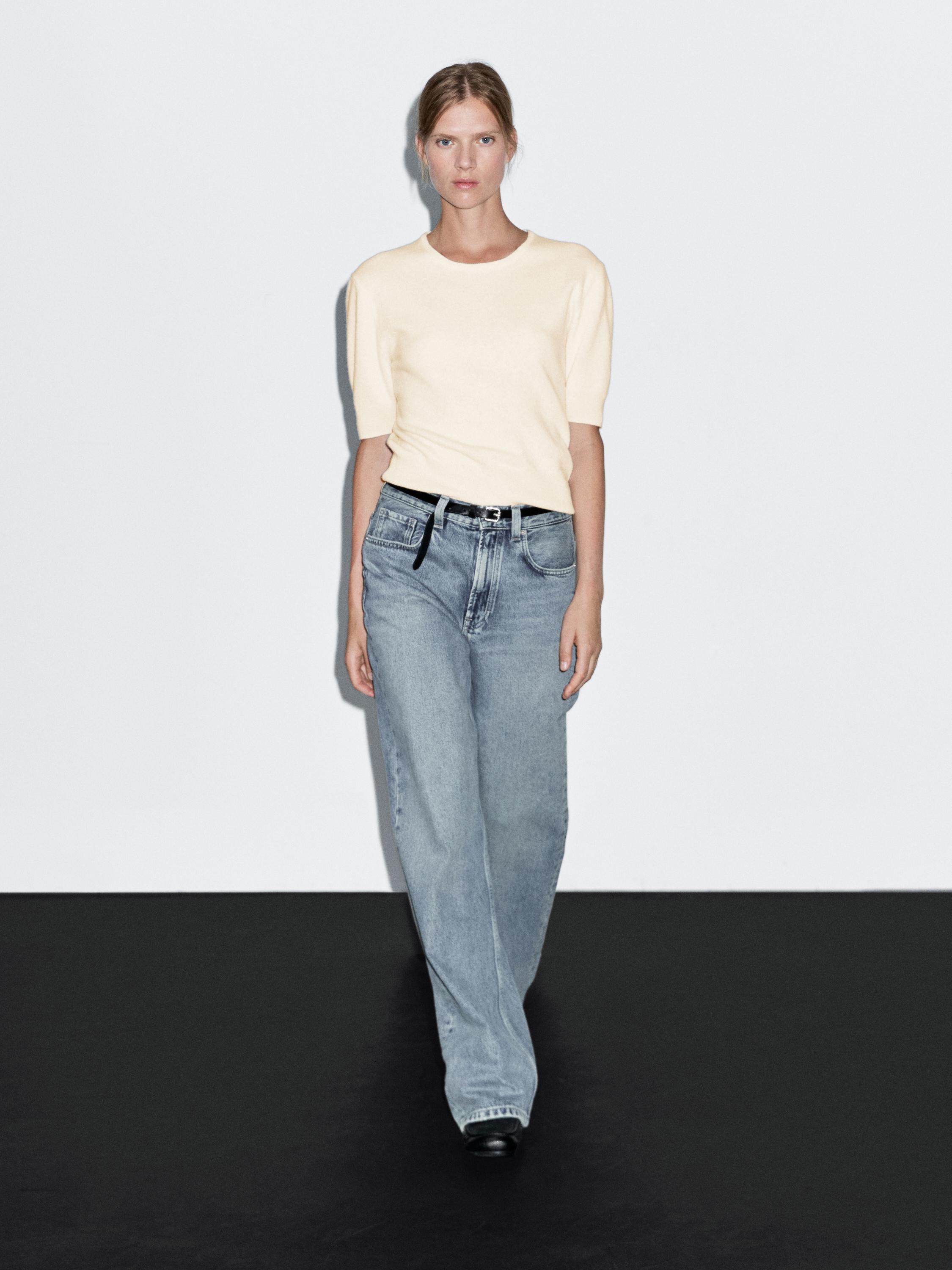 Short sleeve wool blend sweater