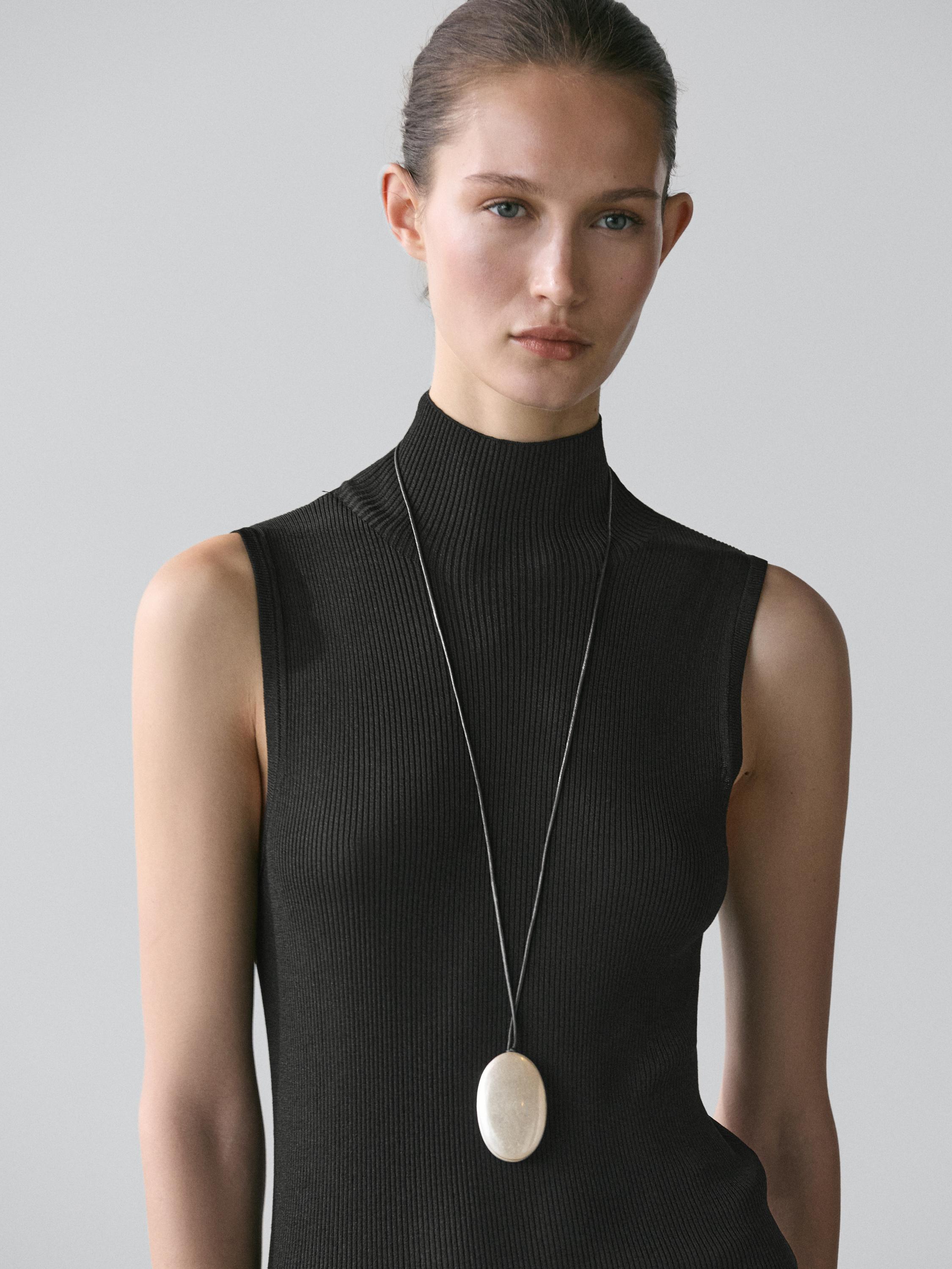 Knit midi dress with contrast detail — BLACK