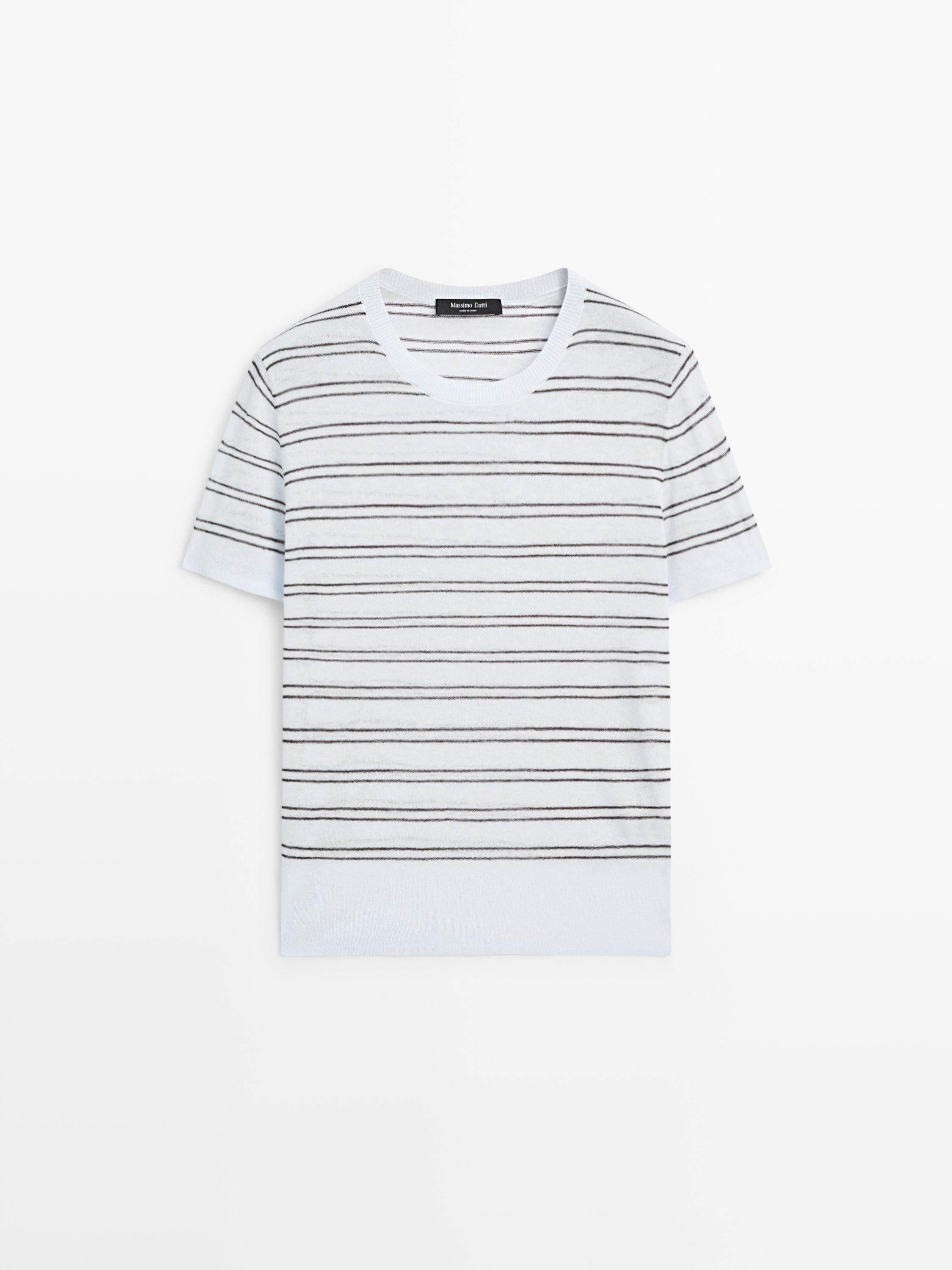 Short sleeve sweater with striped detail