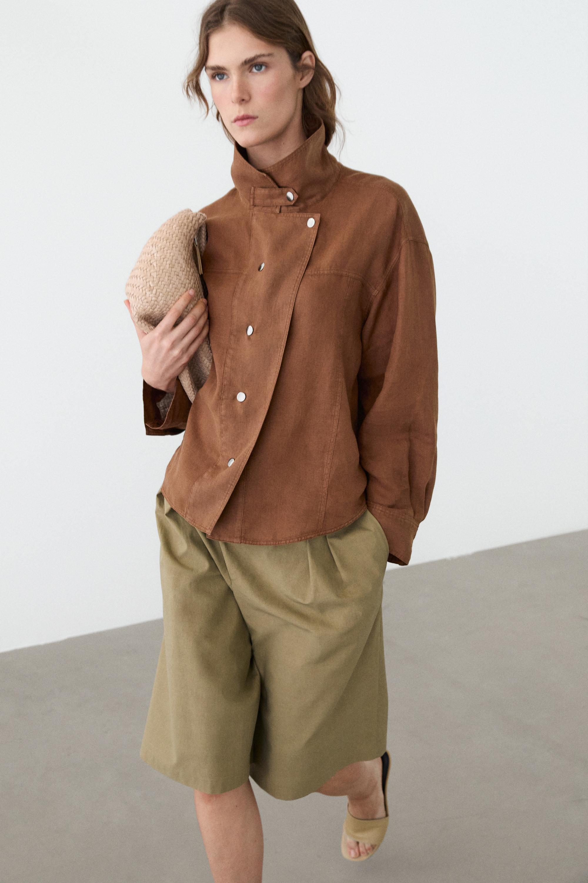 Melange linen suit Bermuda shorts — CAMEL