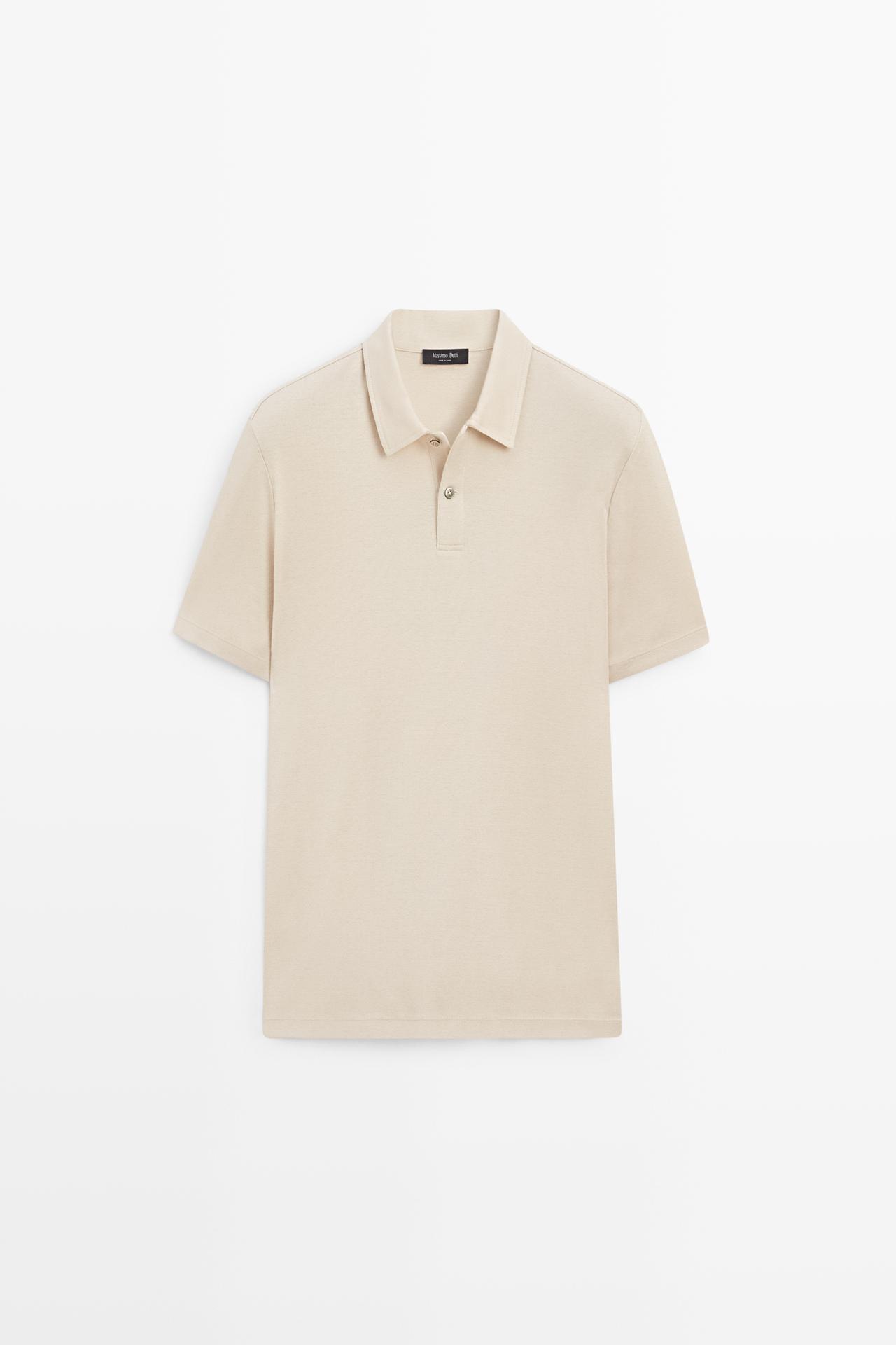 100% cotton polo shirt with placket detail — BEIGE