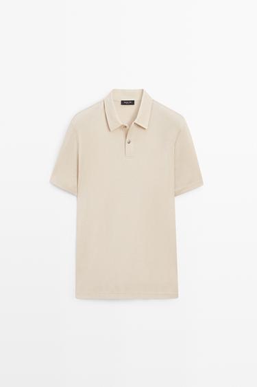 100% cotton polo shirt with placket detail — BEIGE 2