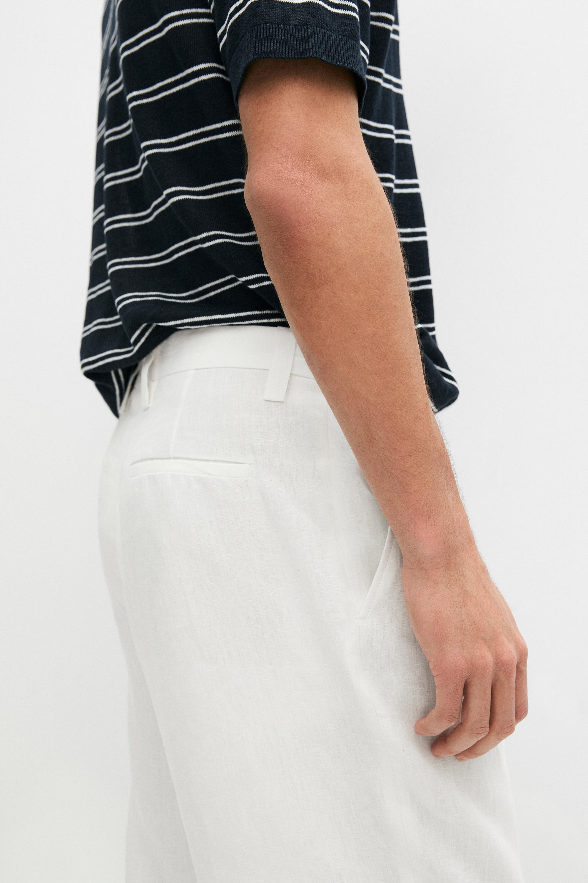 Darted 100% linen trousers — Off white