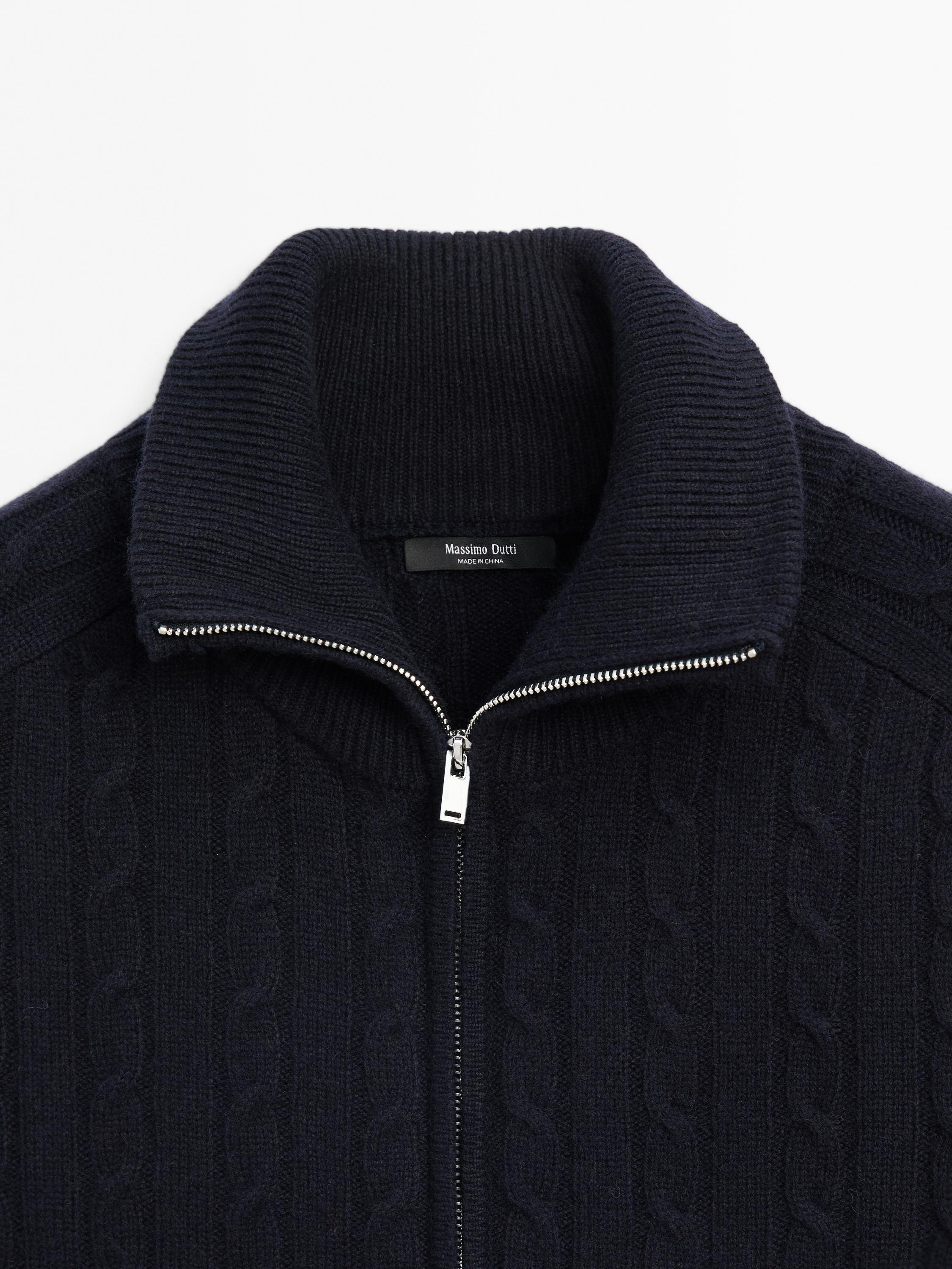 Wool blend cable-knit cardigan