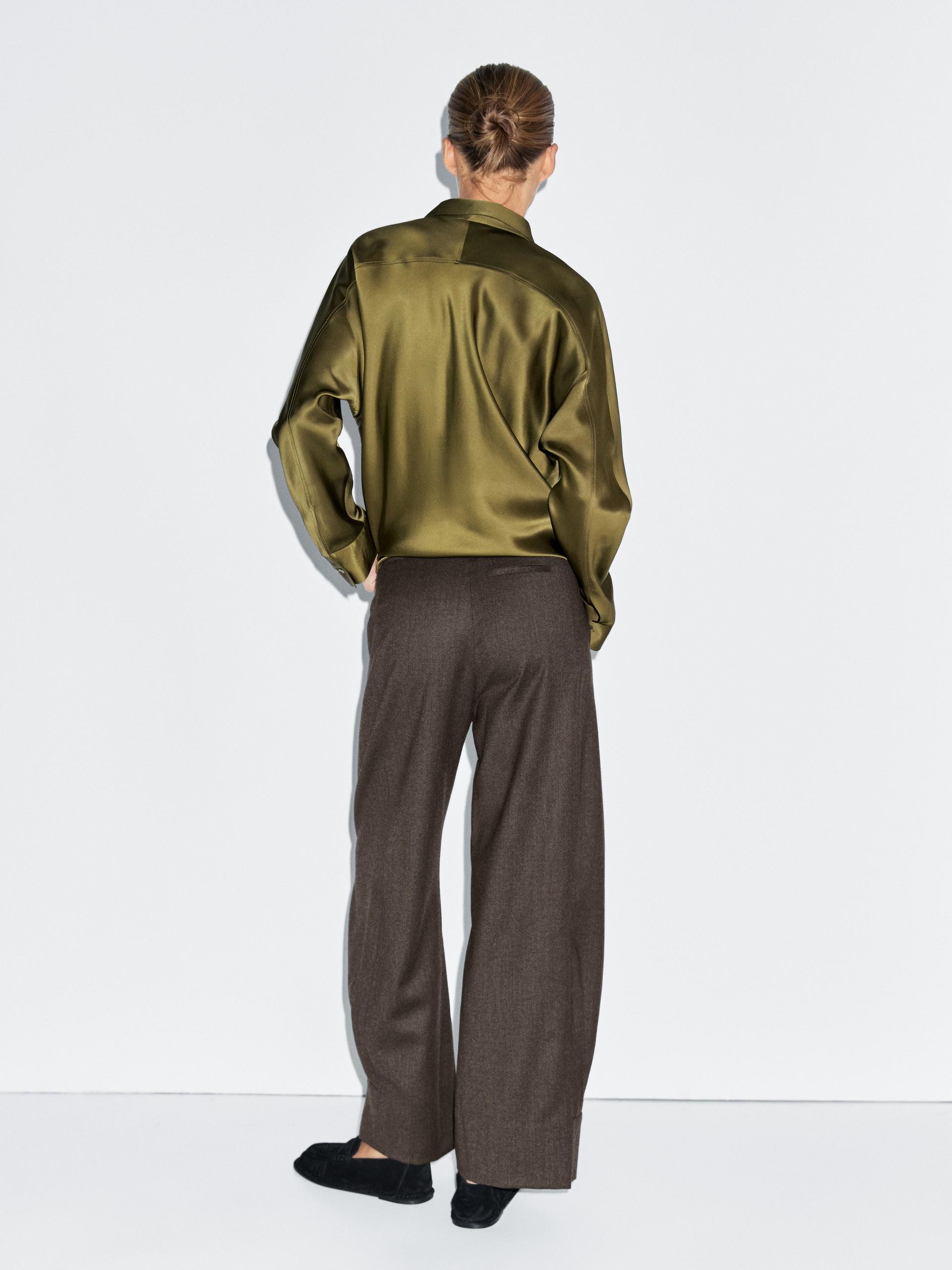 Pantaloni Barrel Fit 100% Lana - Cioccolato - 36 (It 40) - Massimo Dutti - Femminile