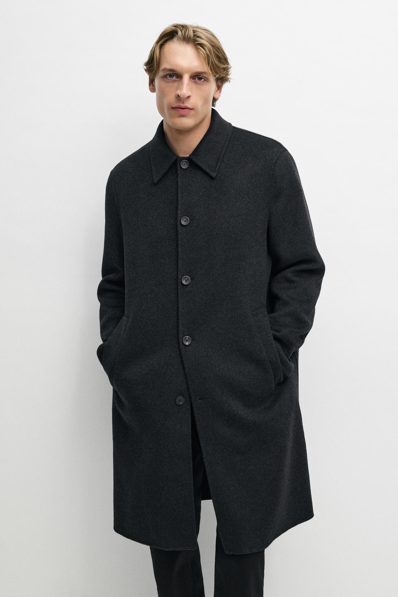 Long wool blend coat — CHARCOAL