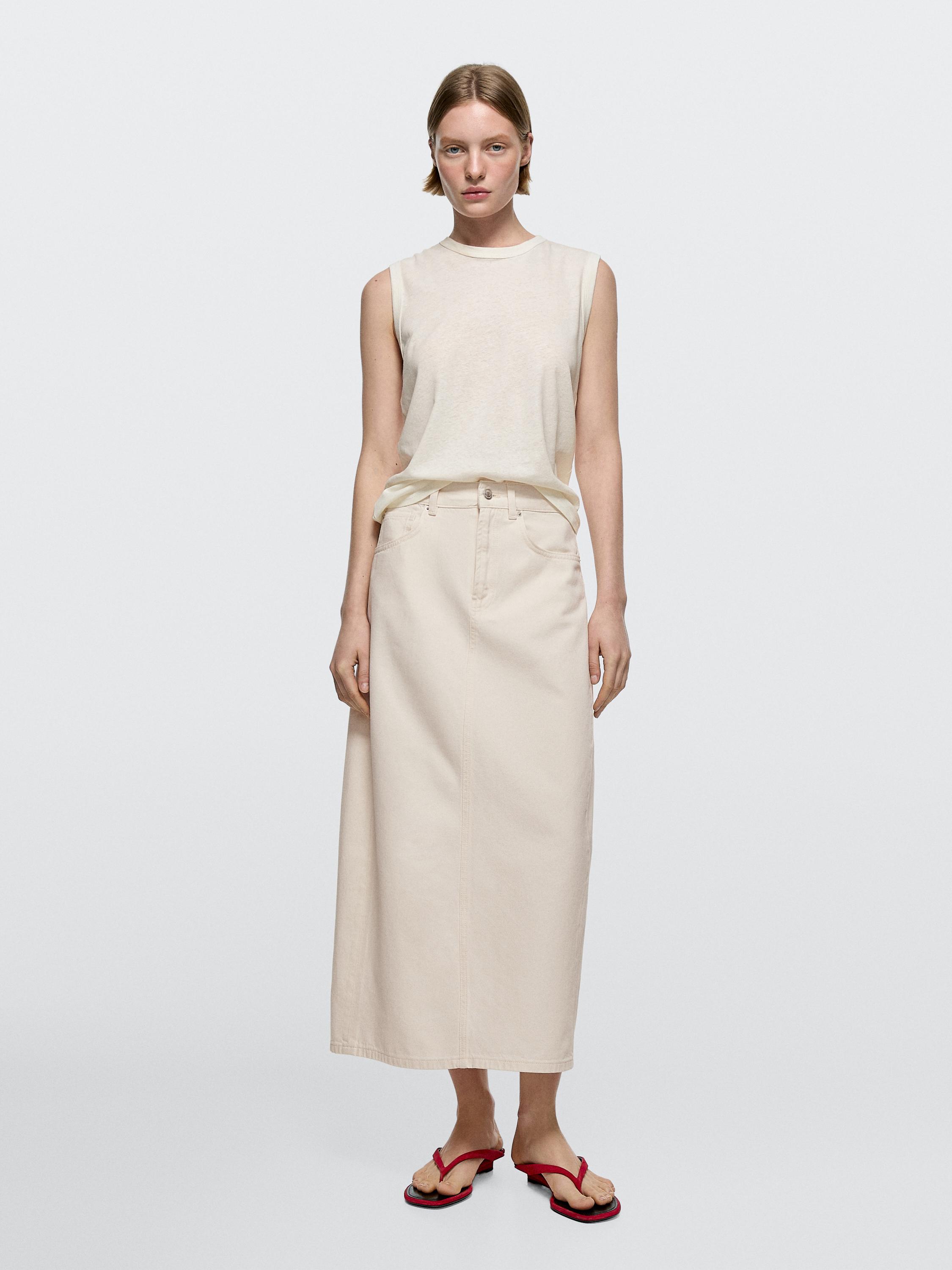 Barrel fit denim midi skirt — CREAM