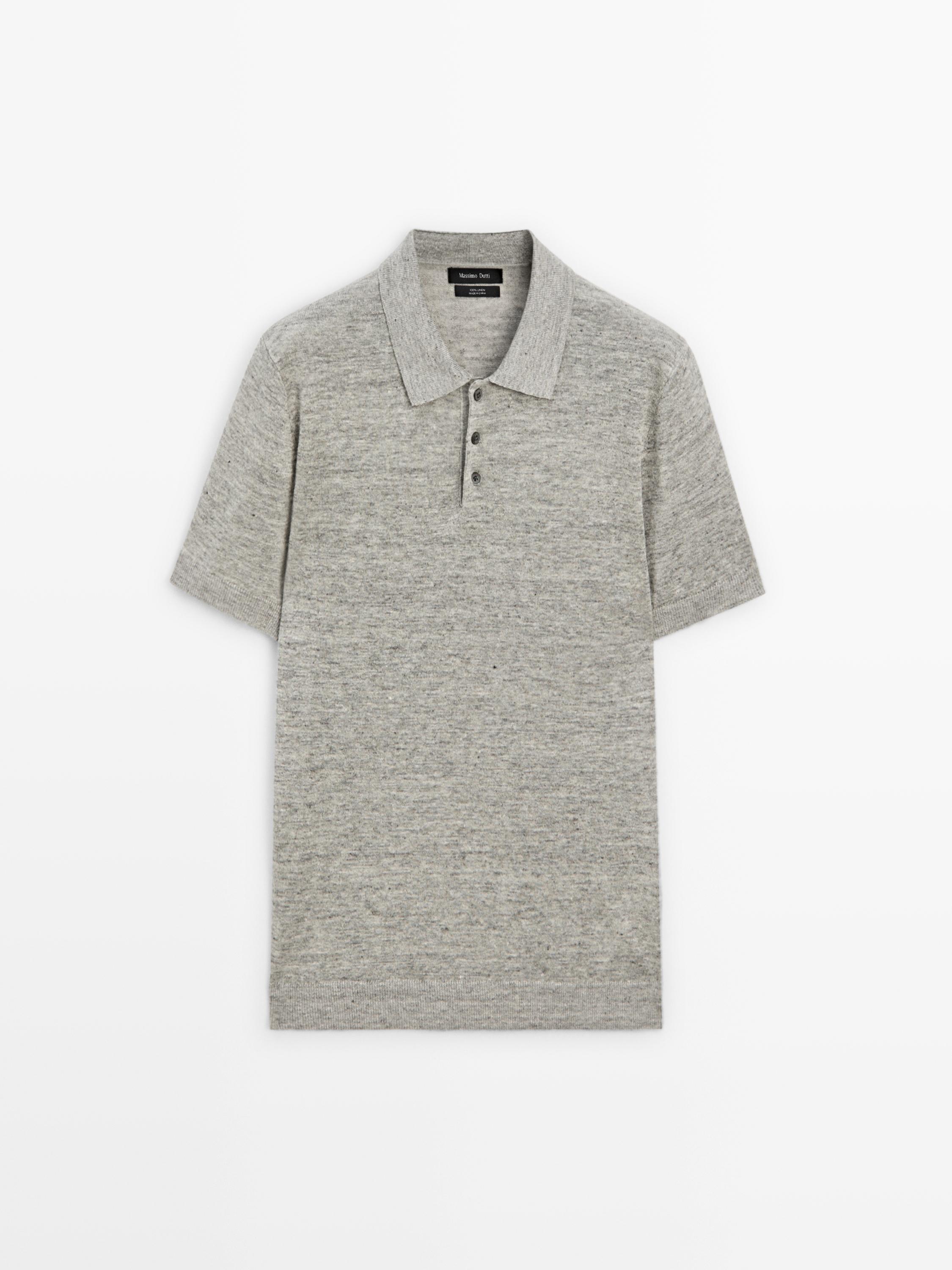100% linen melange polo shirt — GREY MARL