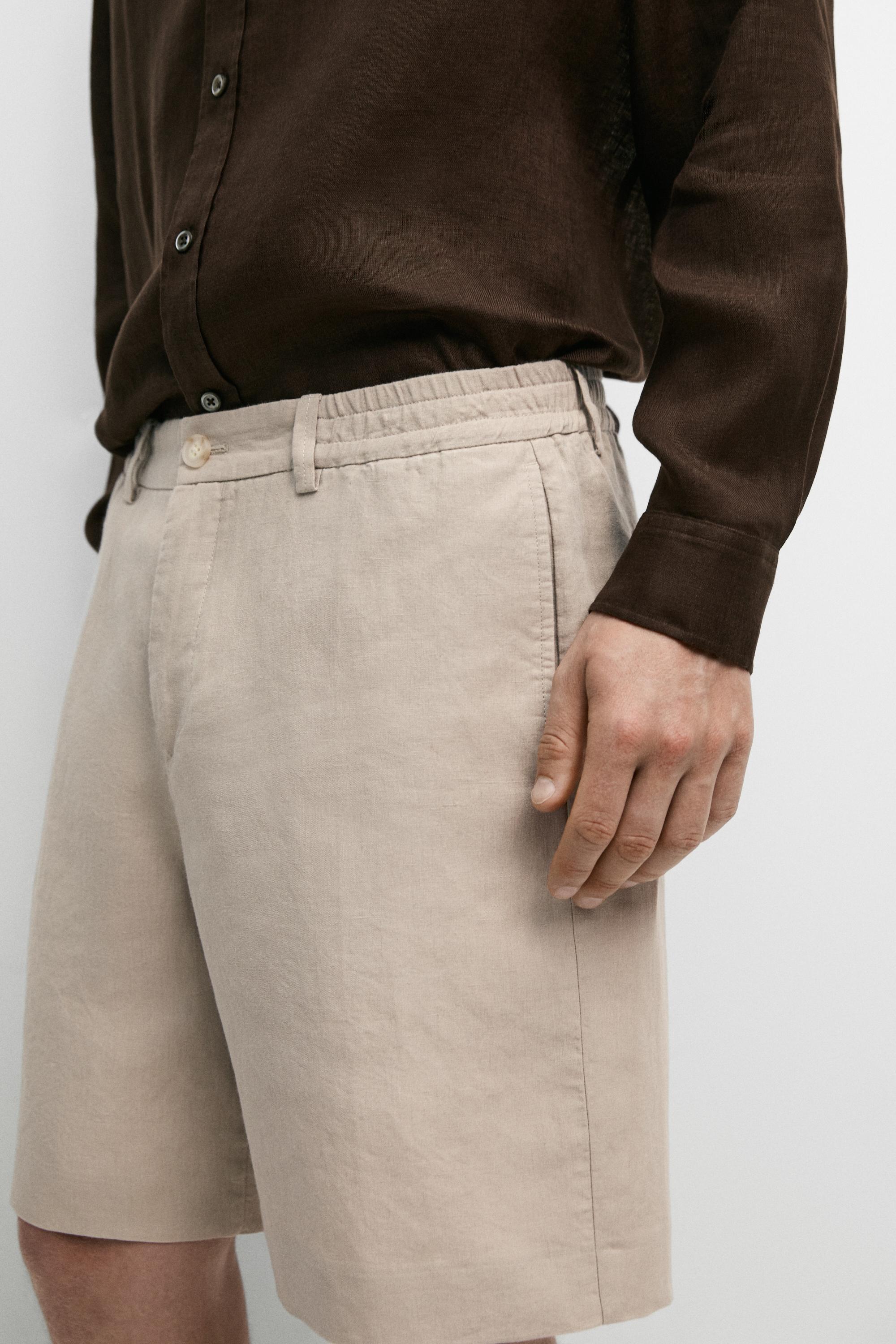 100% linen short Bermuda shorts — BEIGE