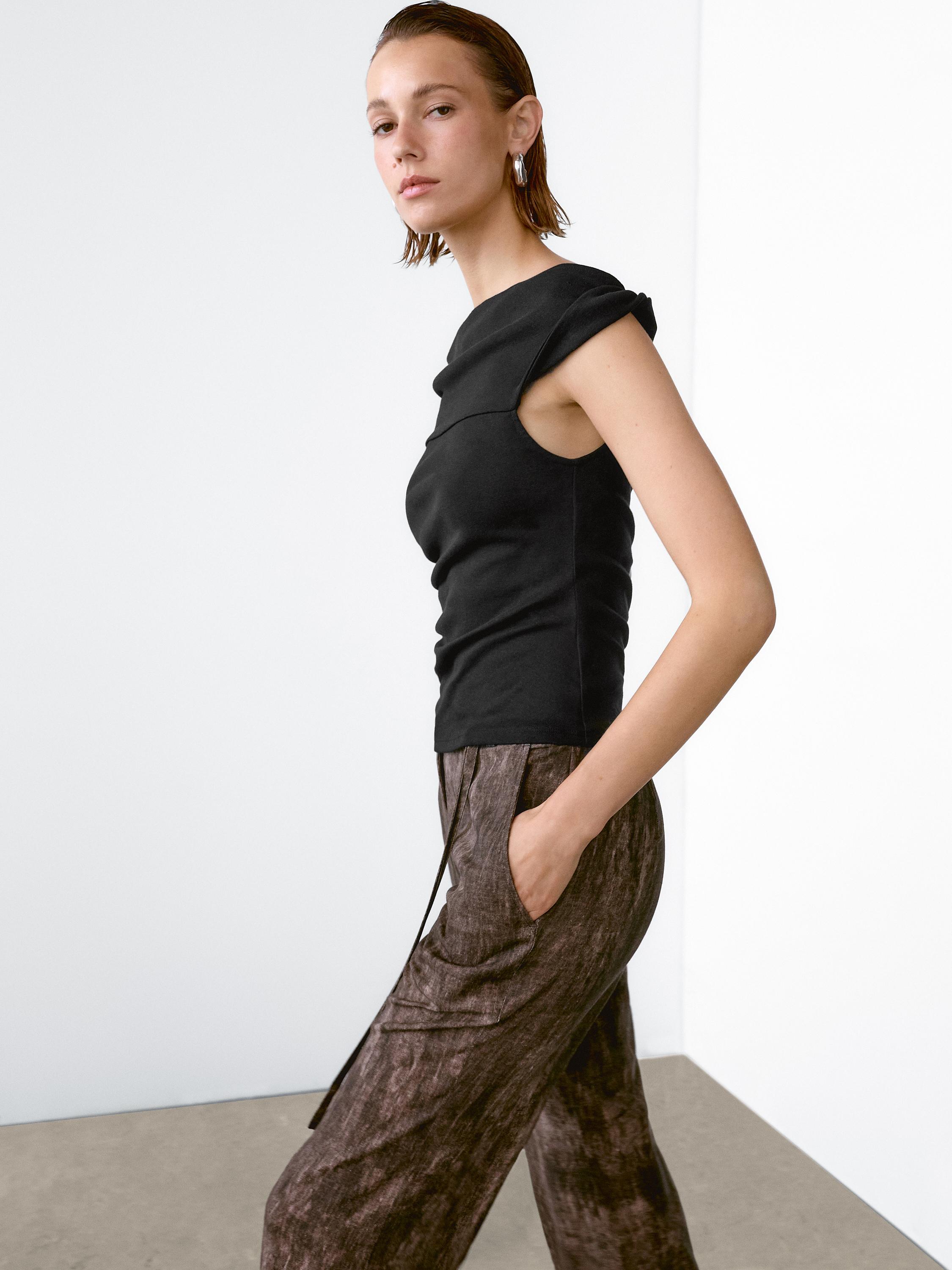 Draped strapless top