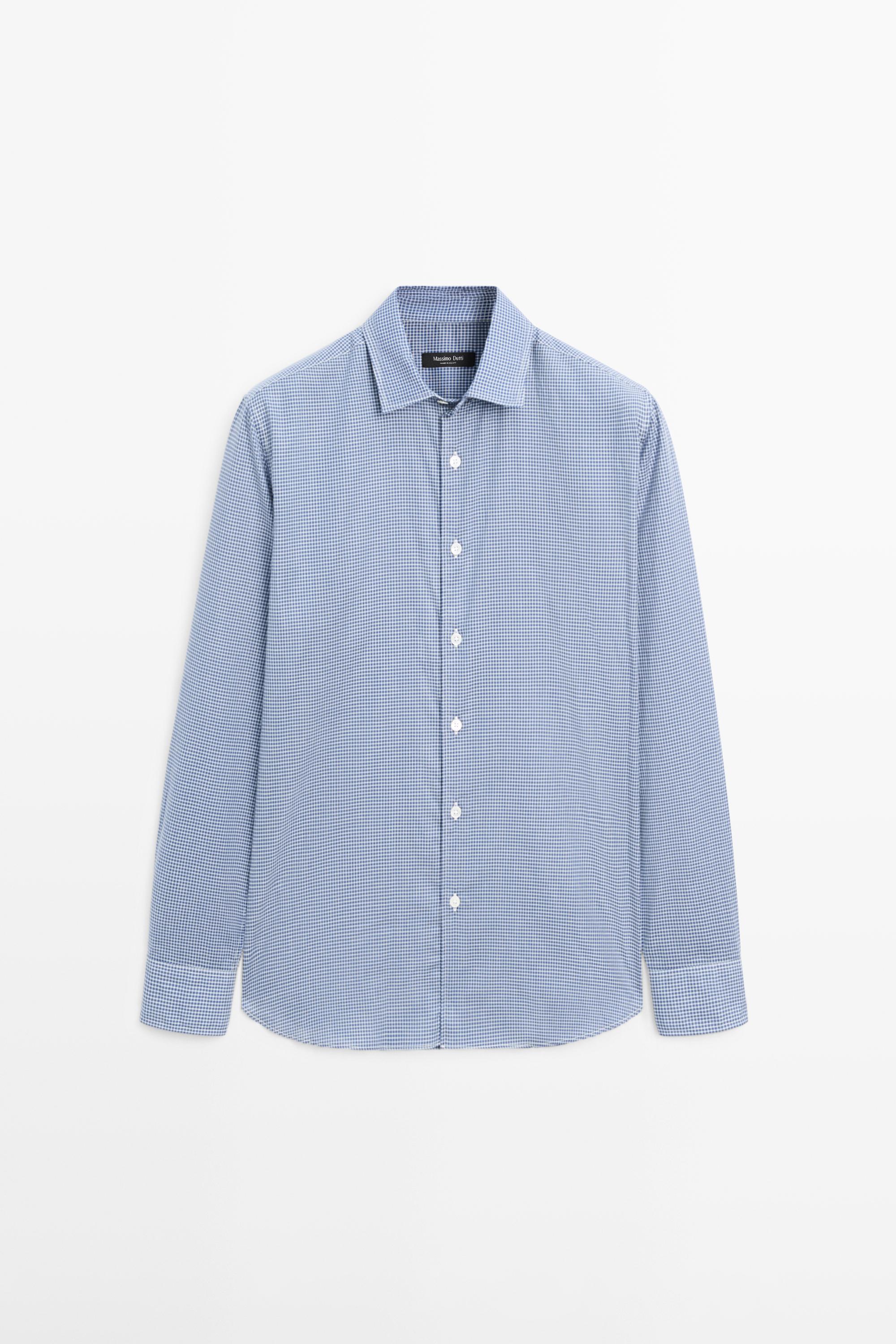 Regular fit check 100% cotton shirt — DEEP BLUE
