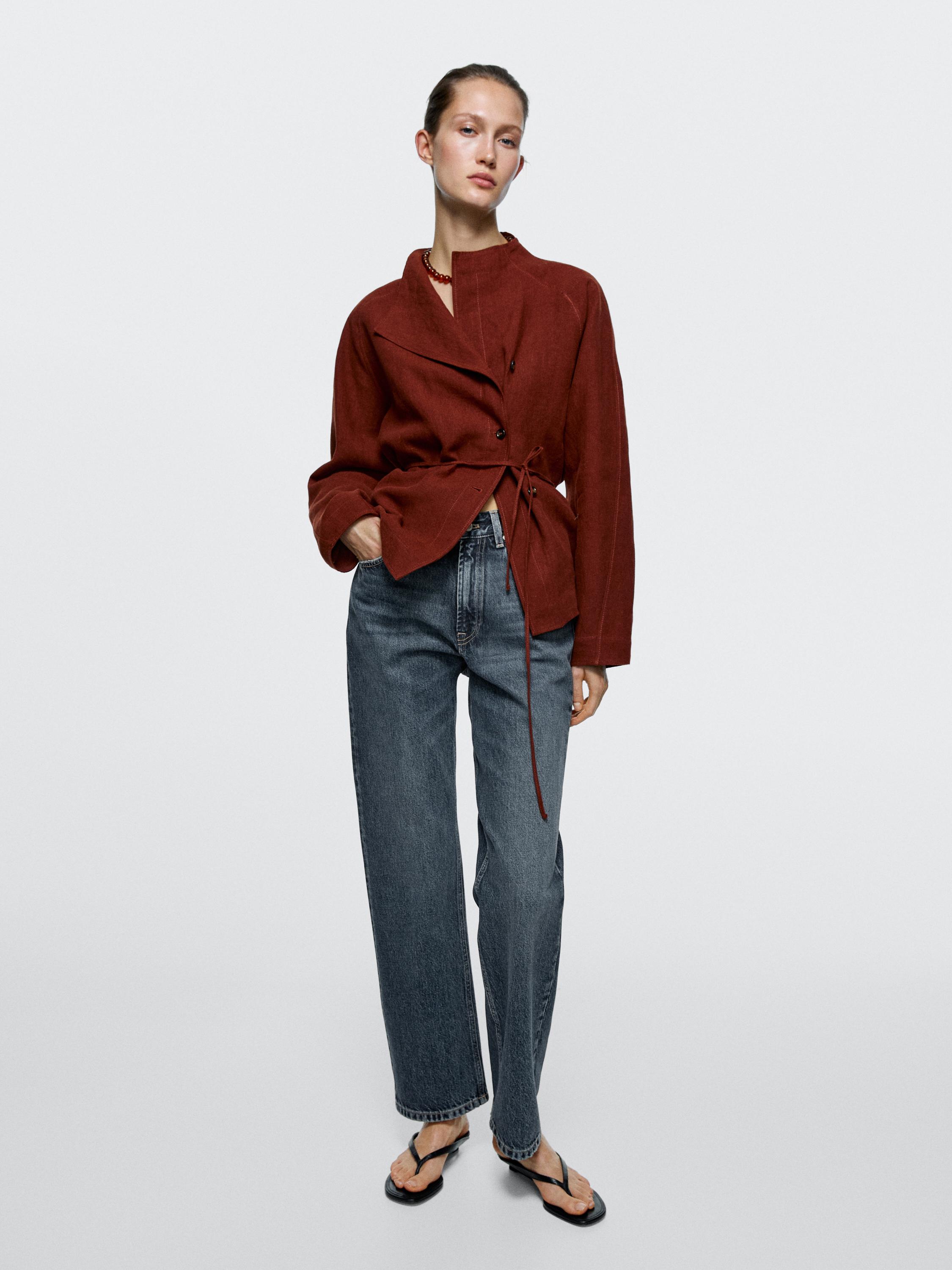 Straight-leg high-waist jeans — MEDIUM BLUE