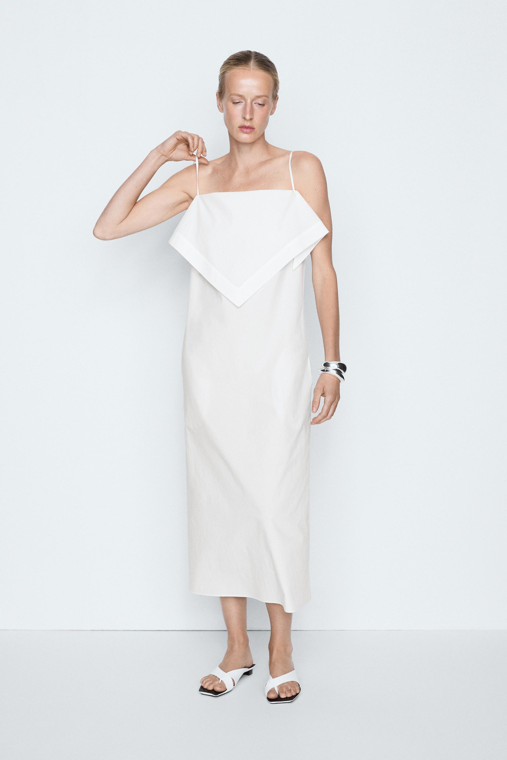 Scarf detail midi dress - STUDIO — WHITE