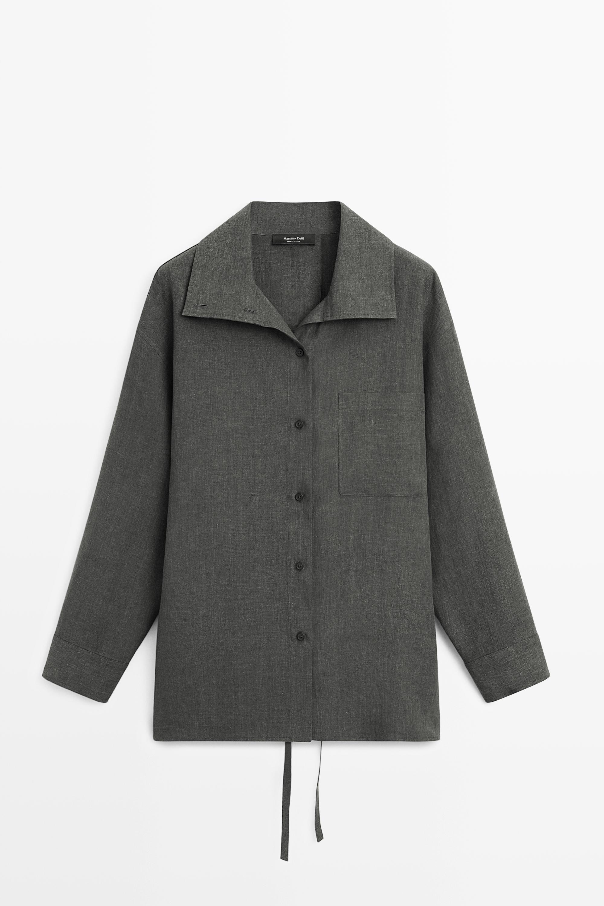 جاكيت قميصي مخطط بتفصيل أبازيم كتان