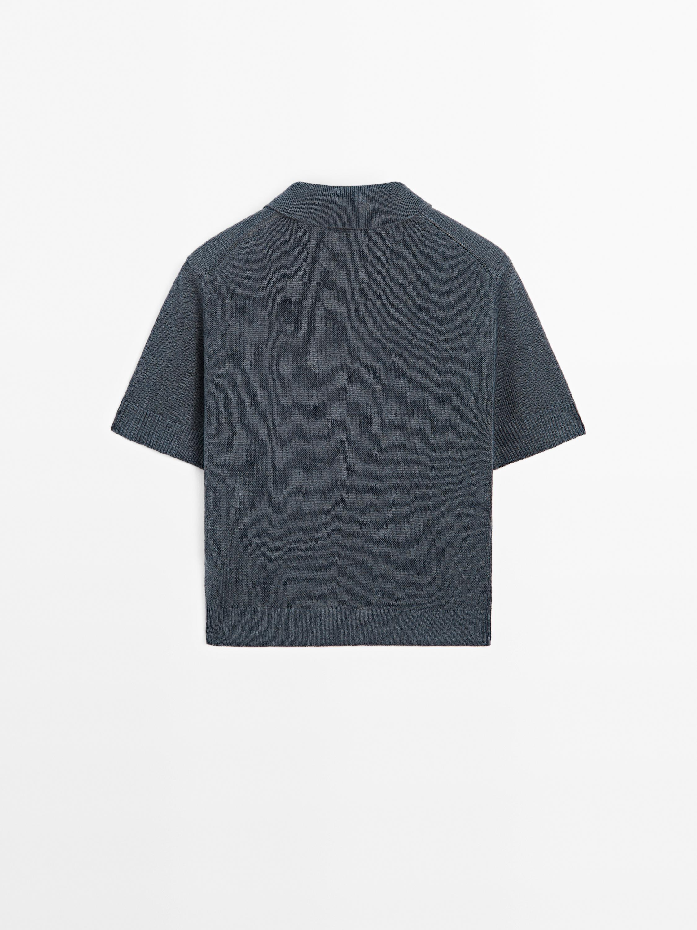 Linen blend cutwork polo sweater