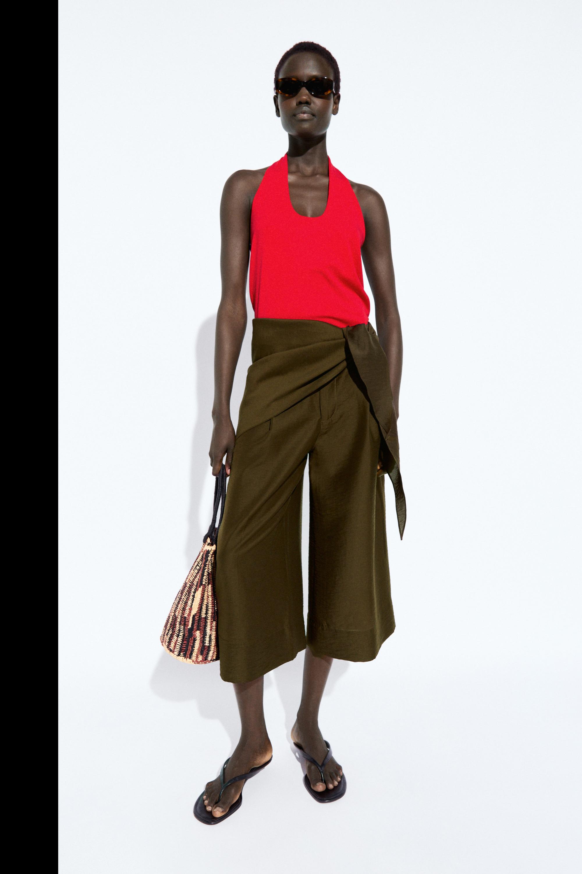 Cotton modal blend halter top — RED