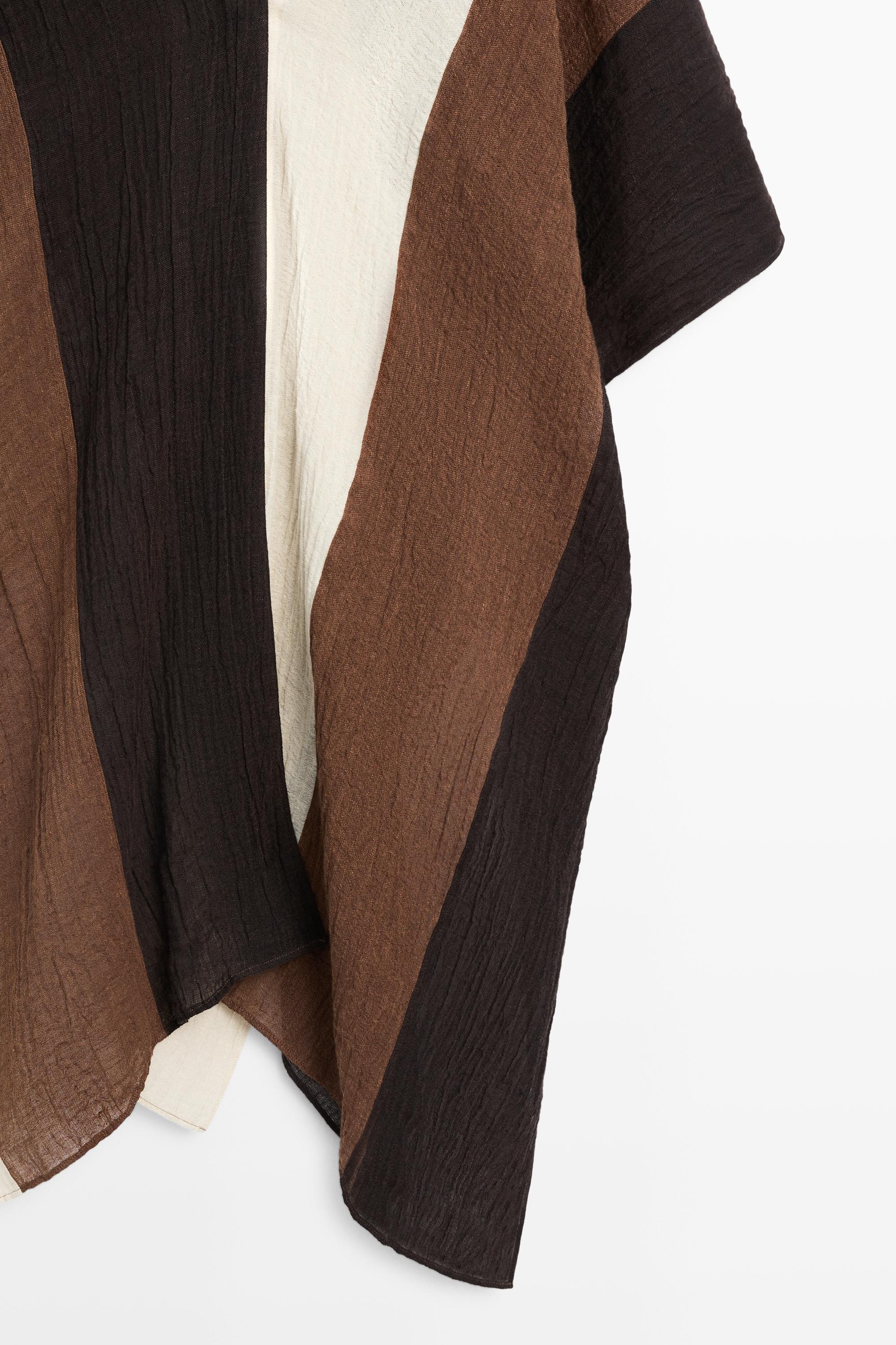 Textured tricolor linen blend kaftan — BROWN