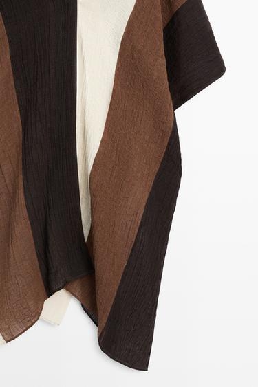 Textured tricolor linen blend kaftan — BROWN 7