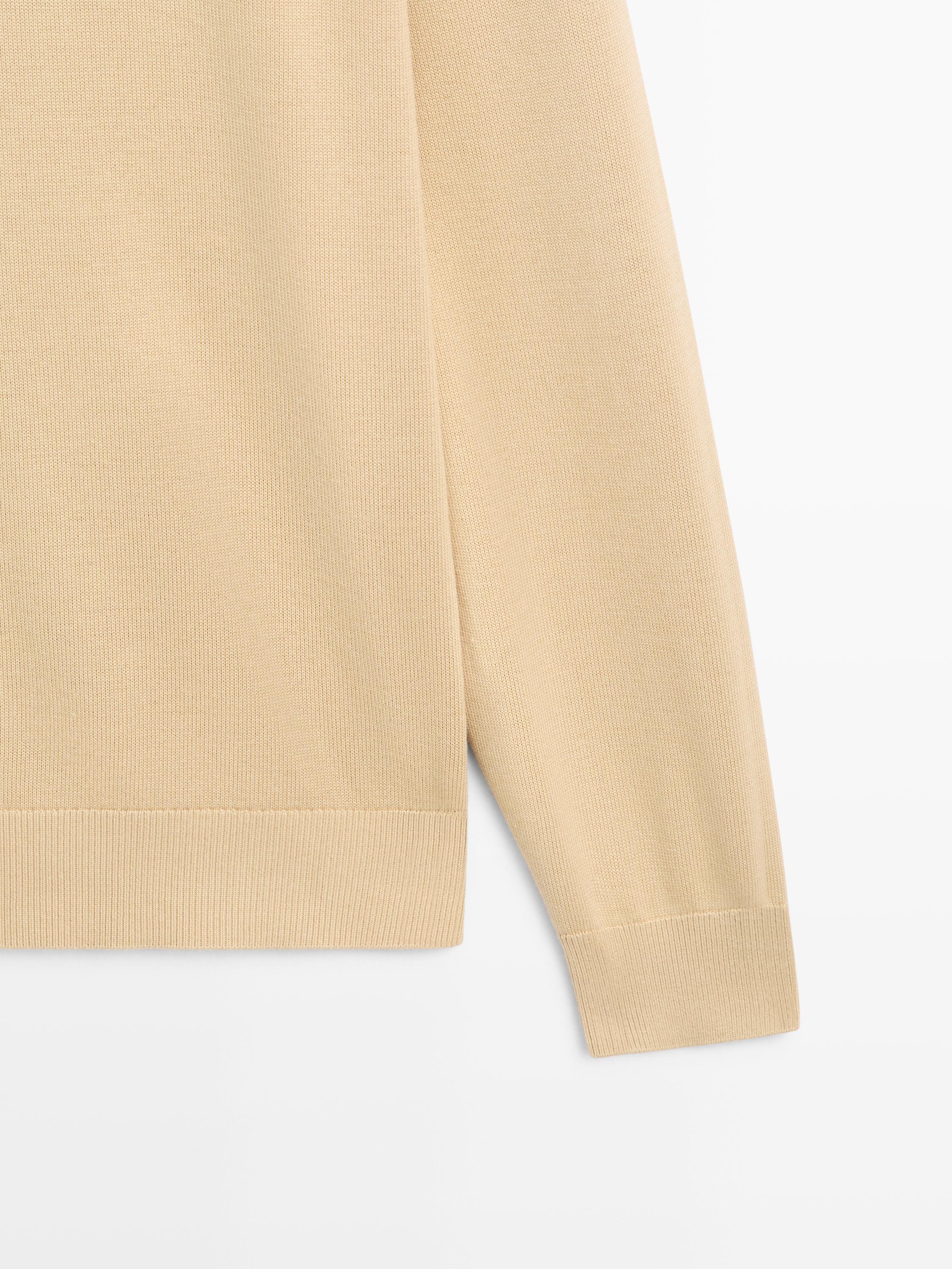 Cotton blend knit sweater — Sand beige