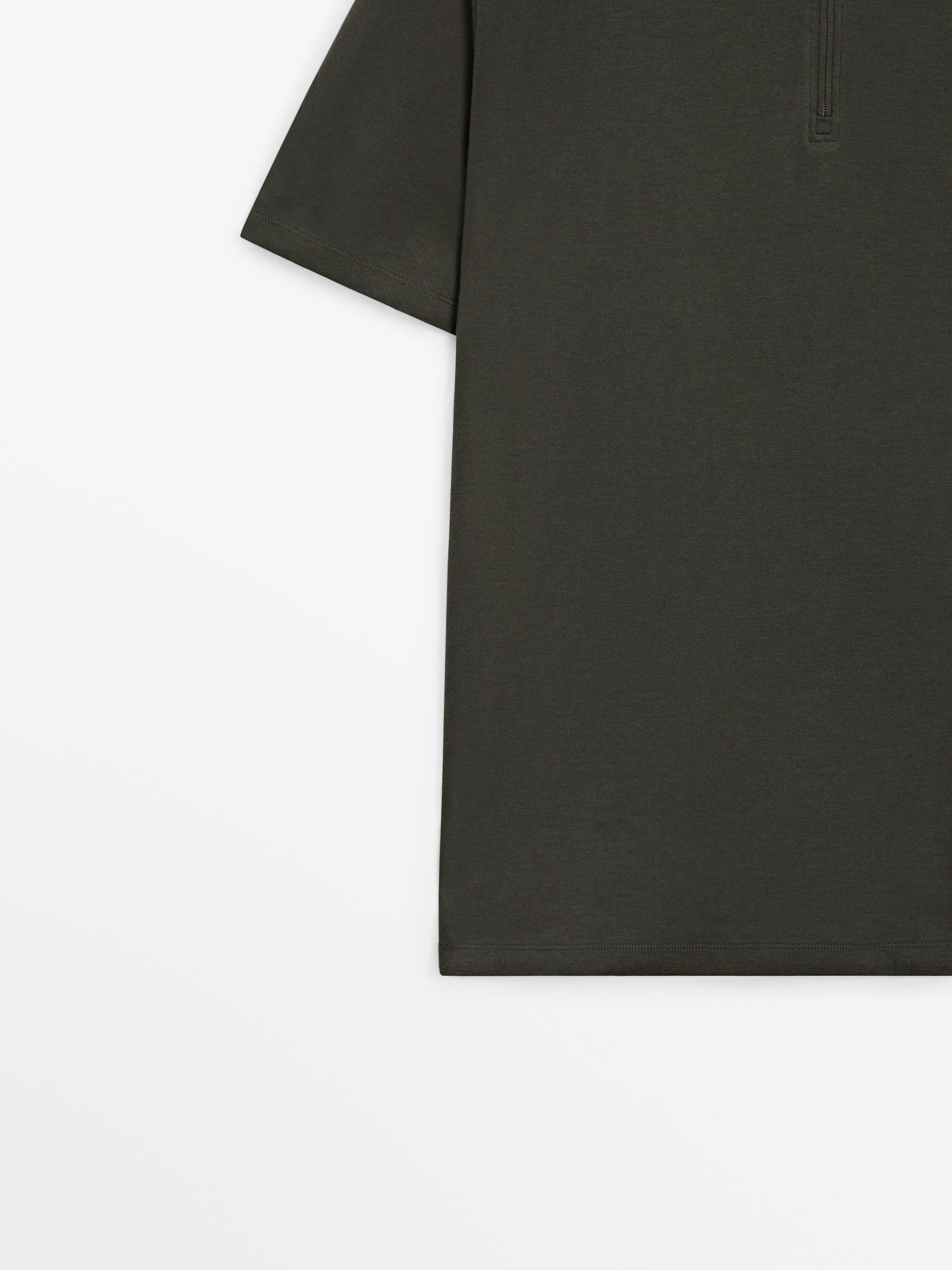Short sleeve polo shirt with zip detail — DARK GREEN