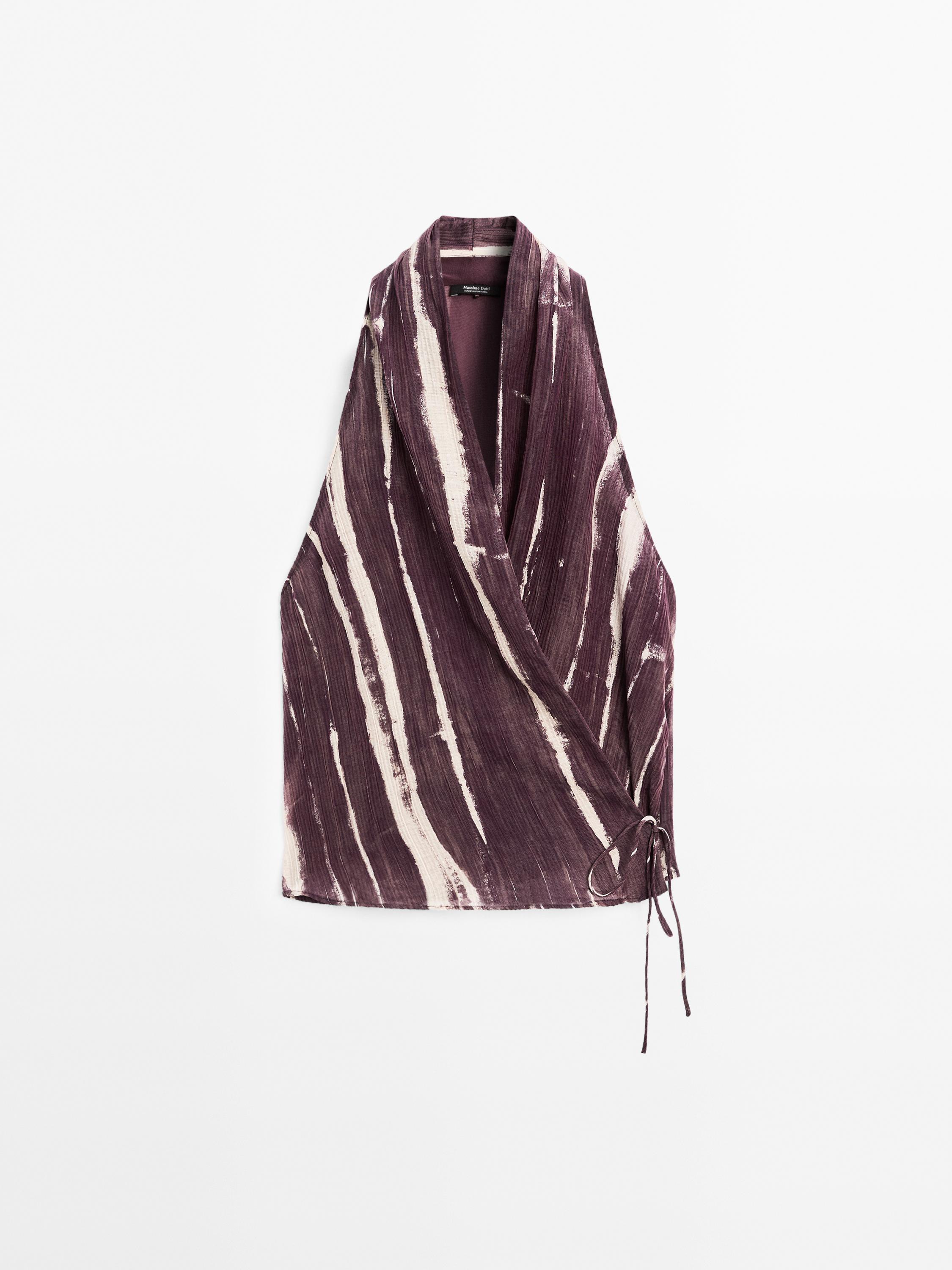 Top hàlter encreuat estampat ratlles