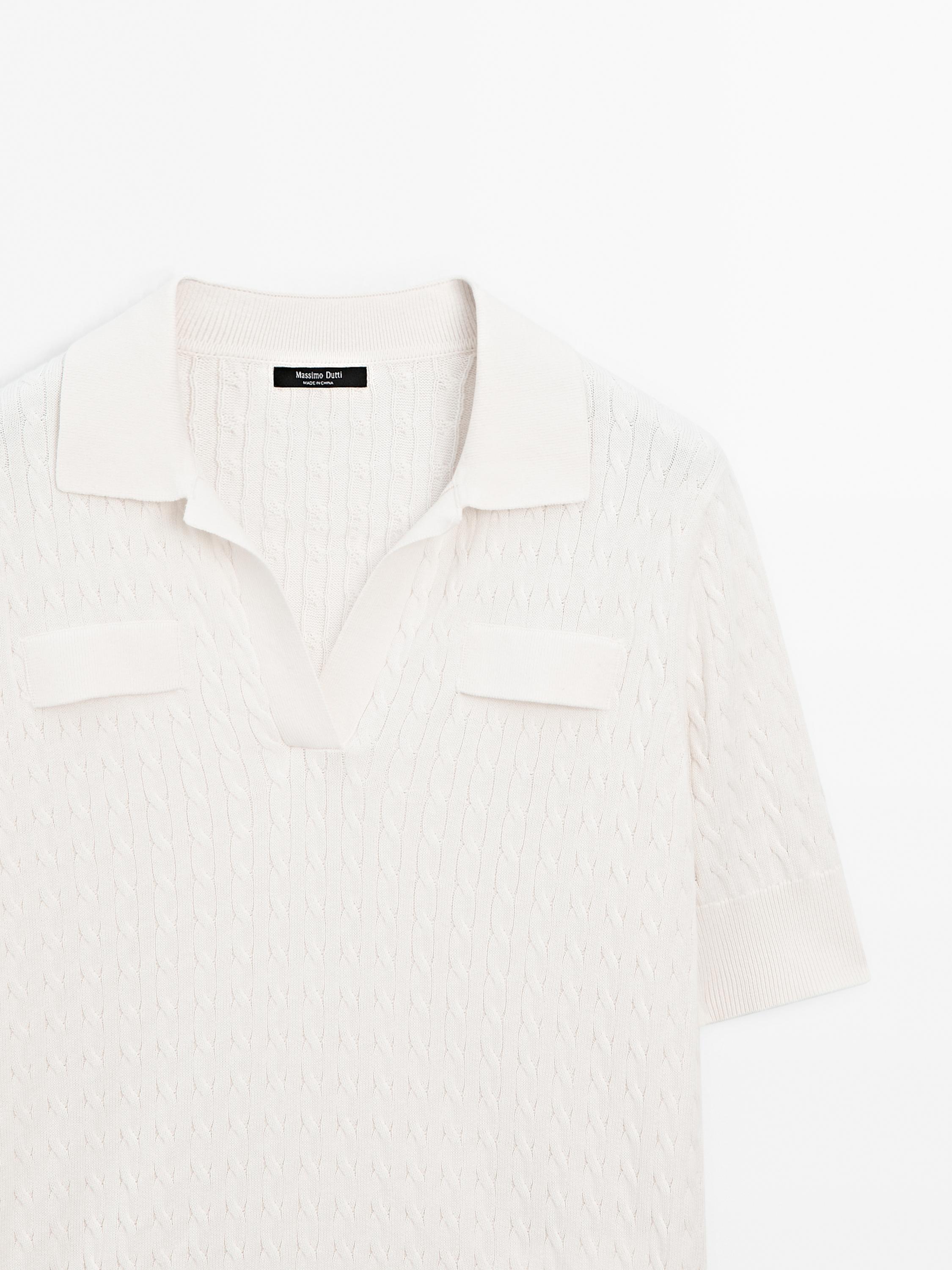 Áo len cổ polo dệt kim 100% cốt-tông